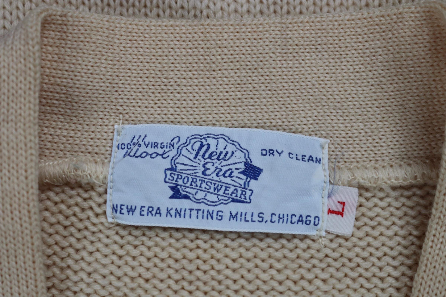 Vintage 1970s wool varsity sweater - white knitted jumper - American Ivy League cardigan - mod knitwear - 42” chest