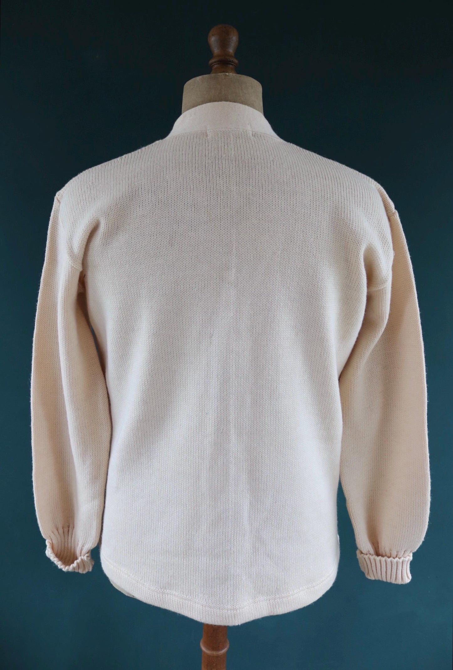 Vintage 1970s wool varsity sweater - white knitted jumper - American Ivy League cardigan - mod knitwear - 42” chest