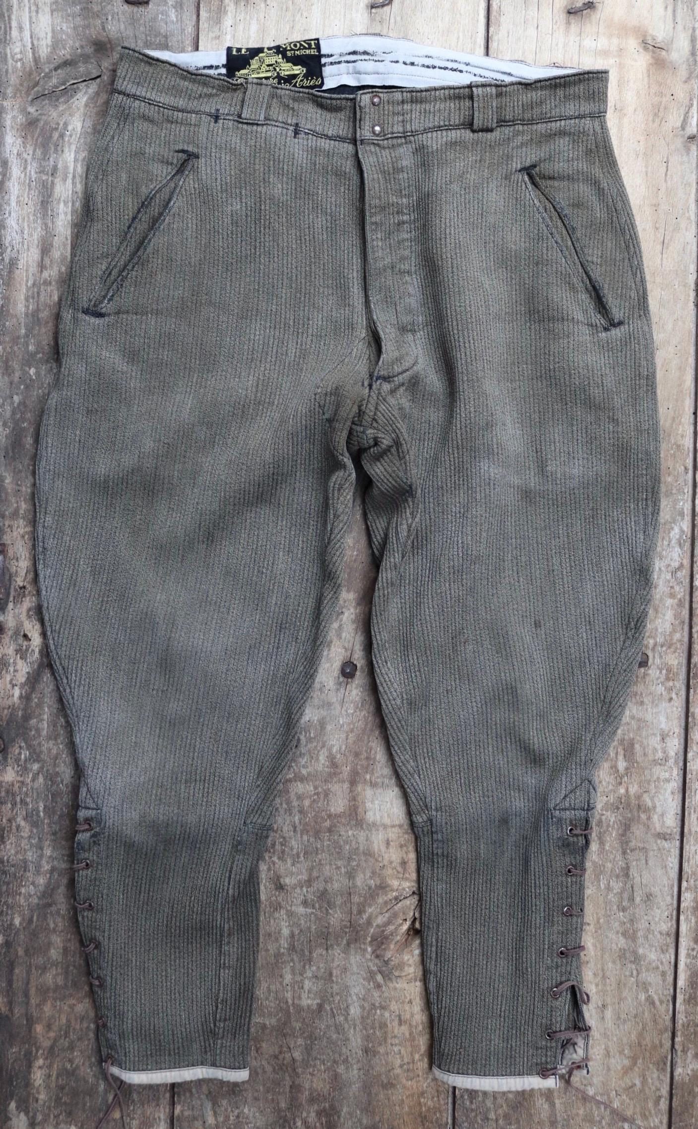 Vintage French workwear trousers pants Mont St Michel brown corduroy hunting riding breeches 32” x 23” jodhpurs 1940s 1950s