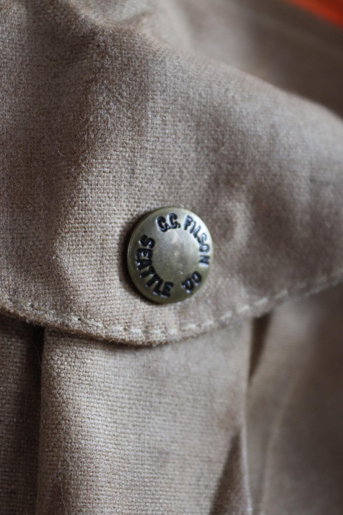 Vintage CC Filson tin cloth paraffin waxed cruiser jacket 53” chest workwear work chore waterproof hunting
