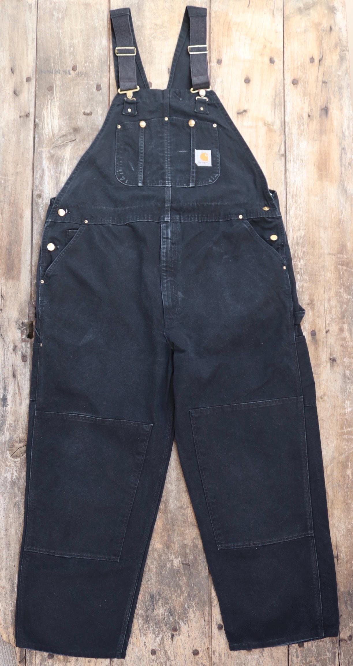 Vintage Carhartt overalls - workwear dungarees - black duck cotton canvas - 44" x 29" - triple stitched