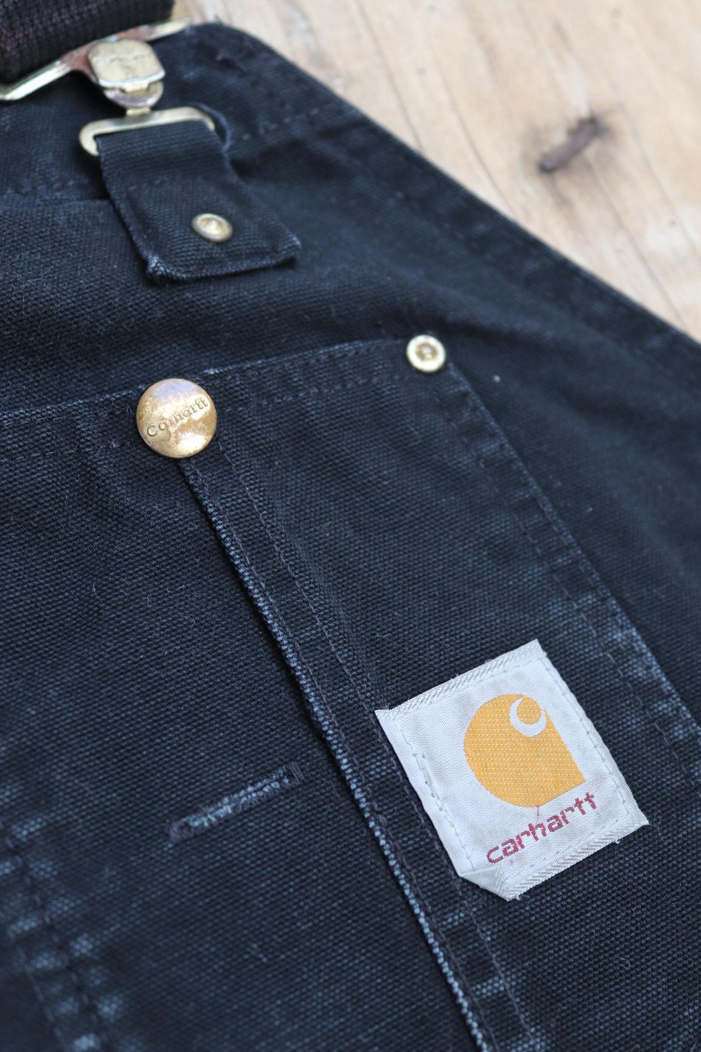 Vintage Carhartt overalls - workwear dungarees - black duck cotton canvas - 44" x 29" - triple stitched
