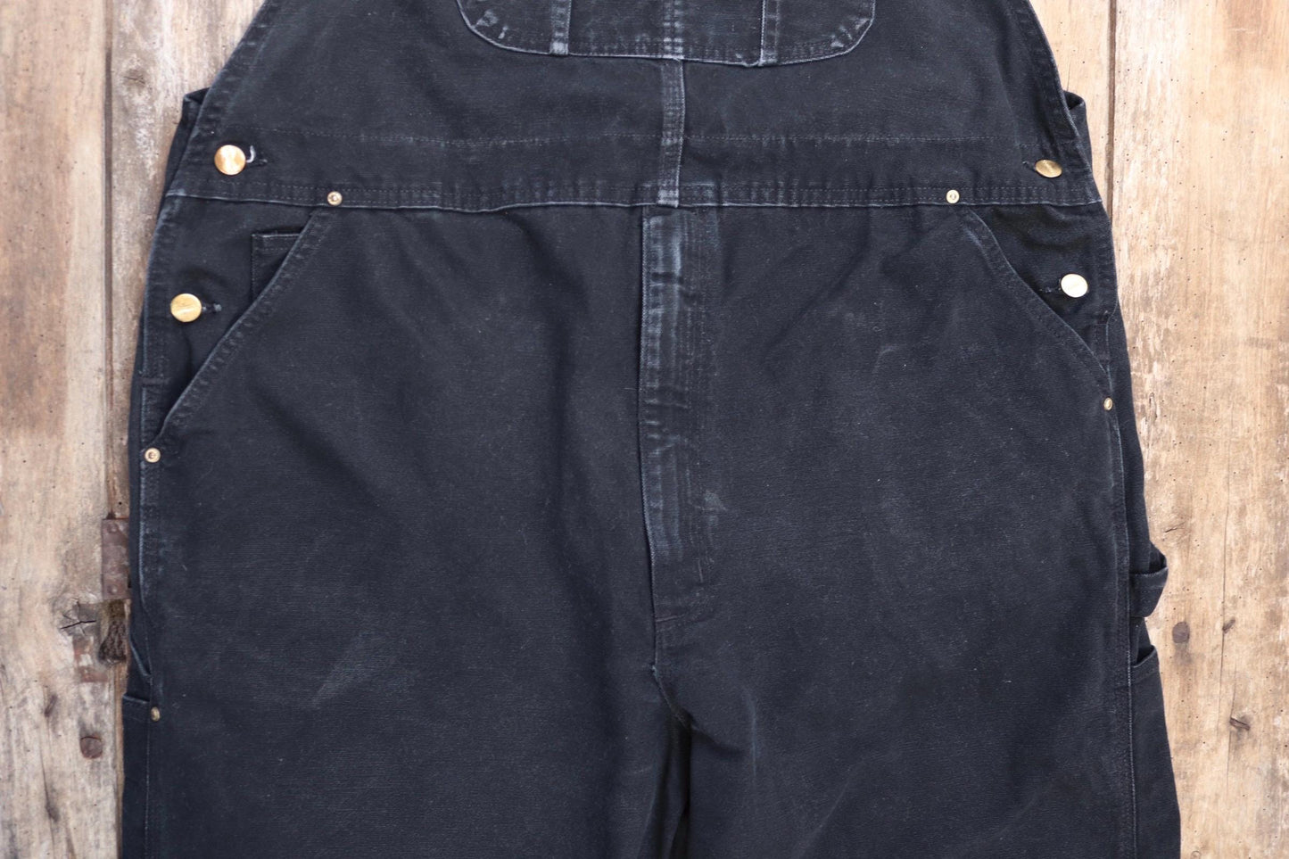 Vintage Carhartt overalls - workwear dungarees - black duck cotton canvas - 44" x 29" - triple stitched