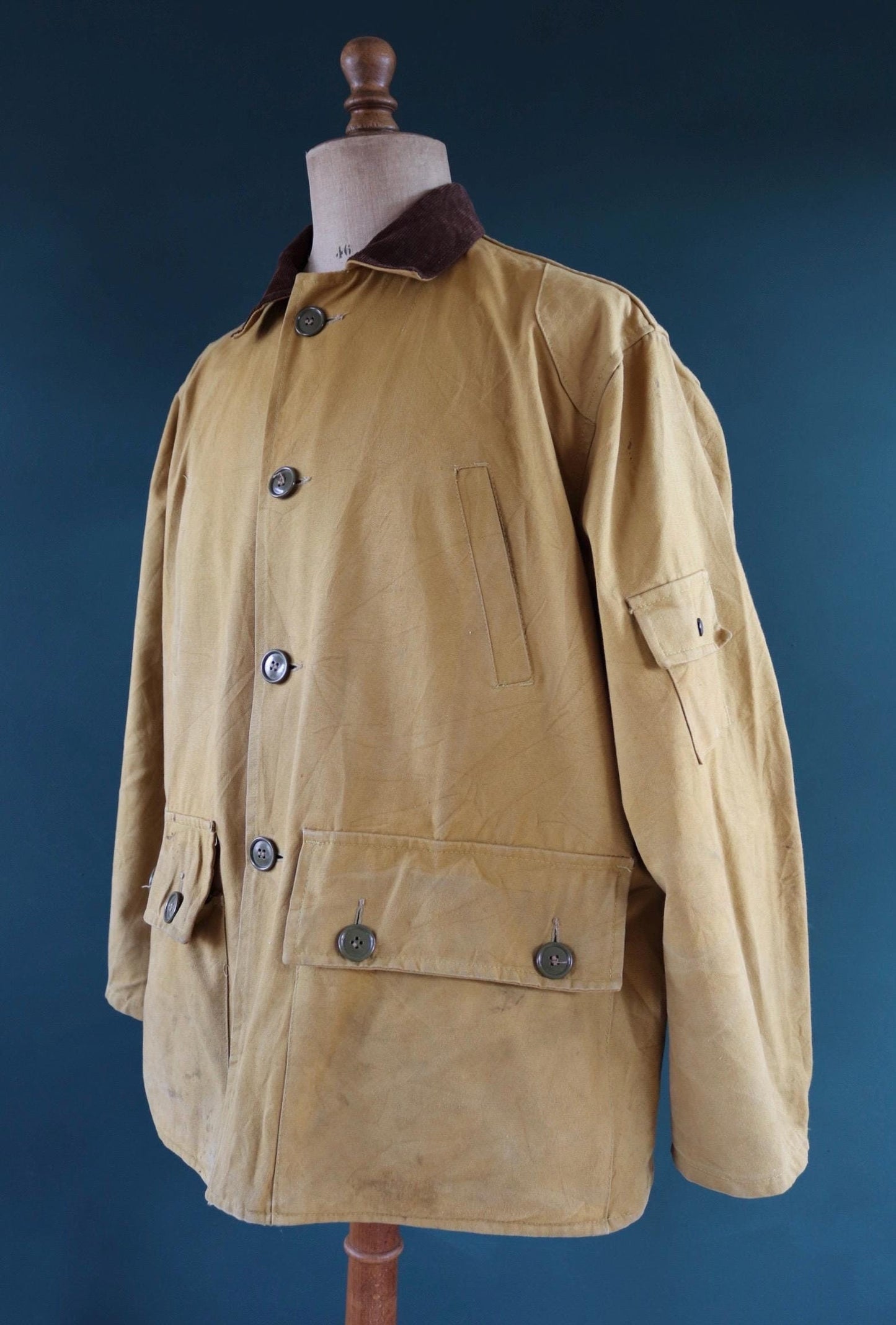 Vintage 1960s 60s Woods brown tin cloth duck cotton canvas hunting shooting jacket 54” chest workwear work chore Canadian