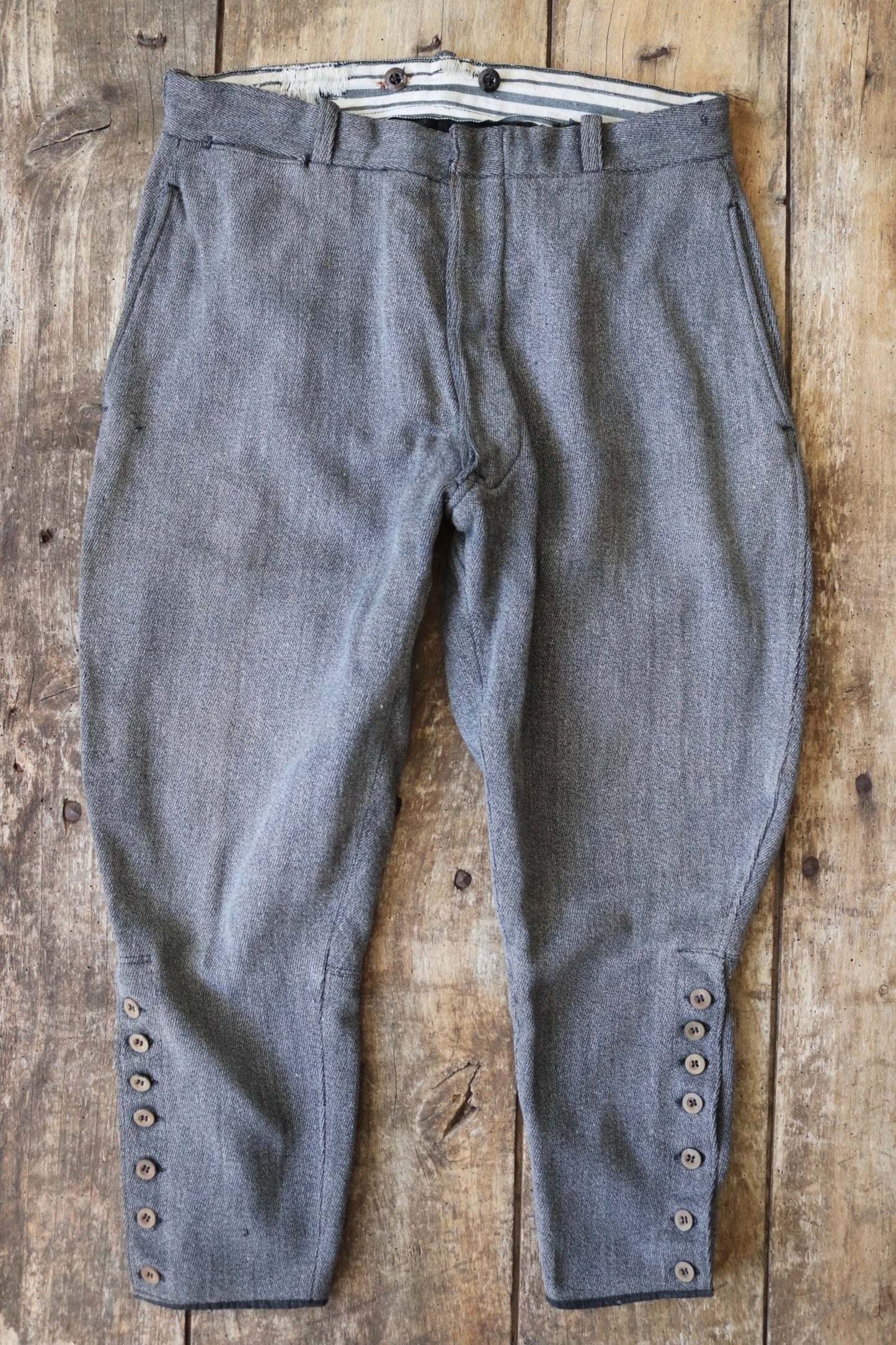 Vintage French riding jodhpurs hunting 1930s 1940s grey cotton whipcord breeches britches 33” x 24”