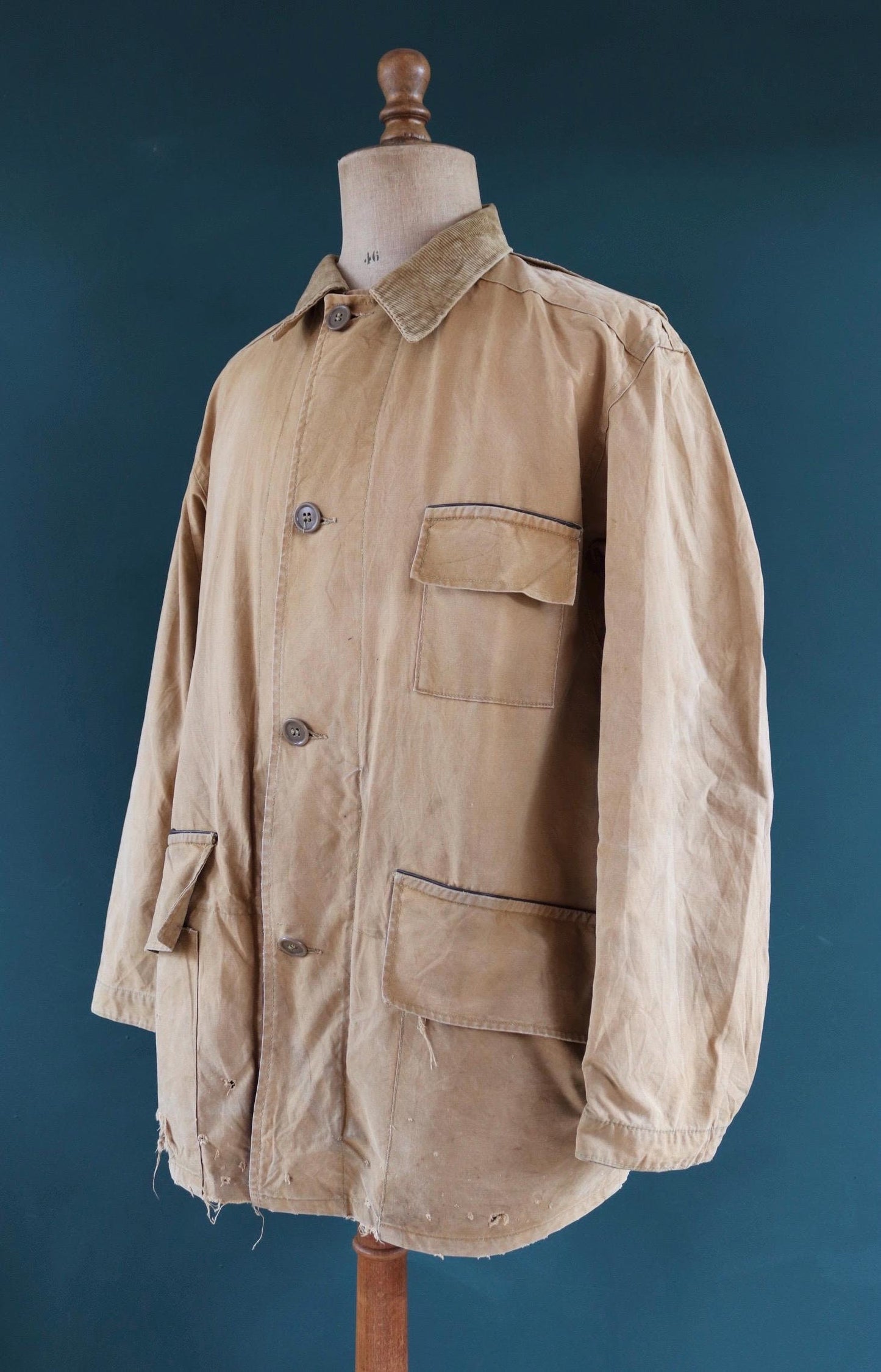 Vintage 1940s 40s Duxbak Utica Aero tan brown duck cotton canvas jacket hunting shooting American 51” chest work workwear chore
