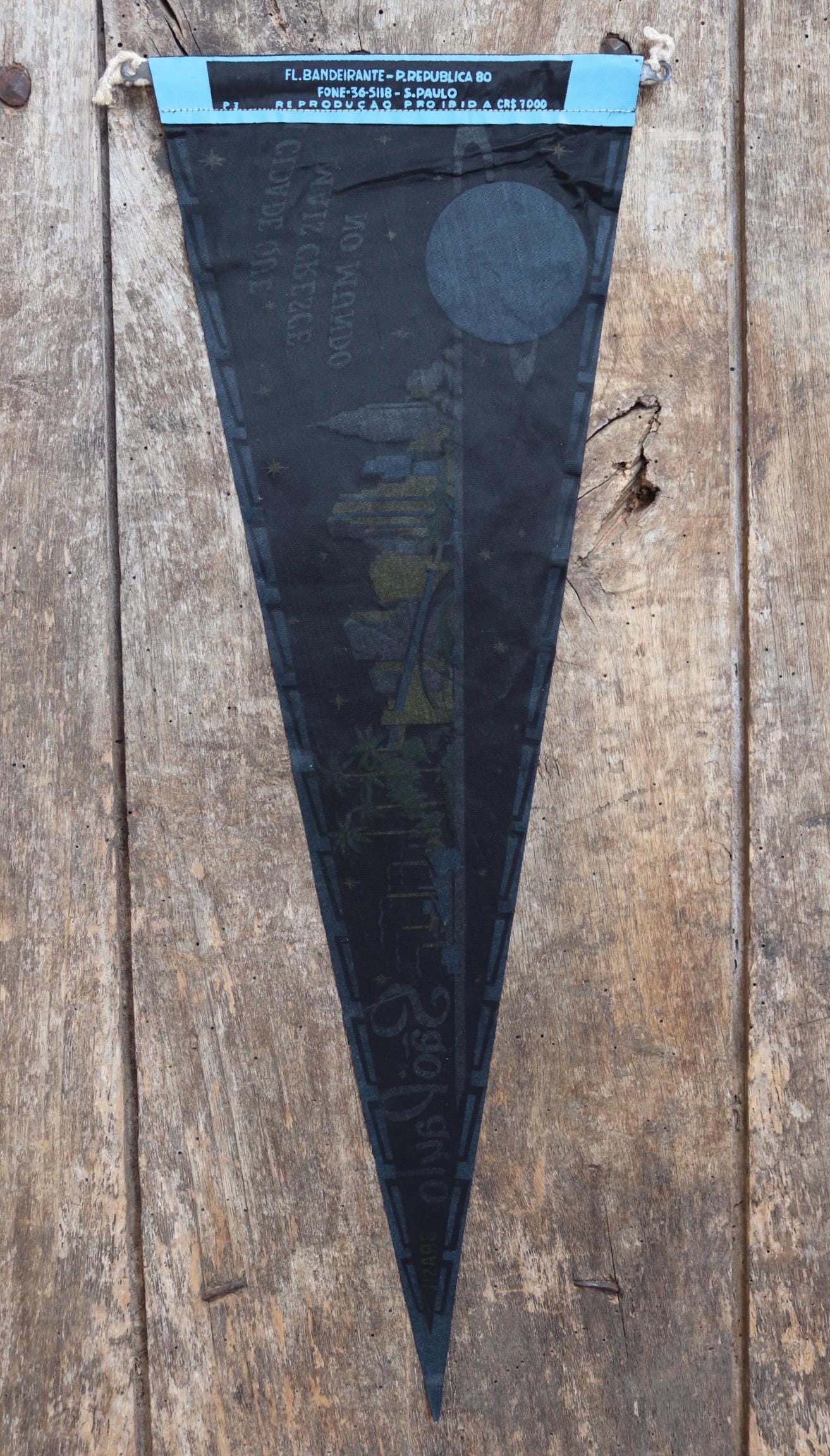 Vintage 1950s home decor Brazilian São Paulo satin mid century tourist souvenir pennant screen printed print