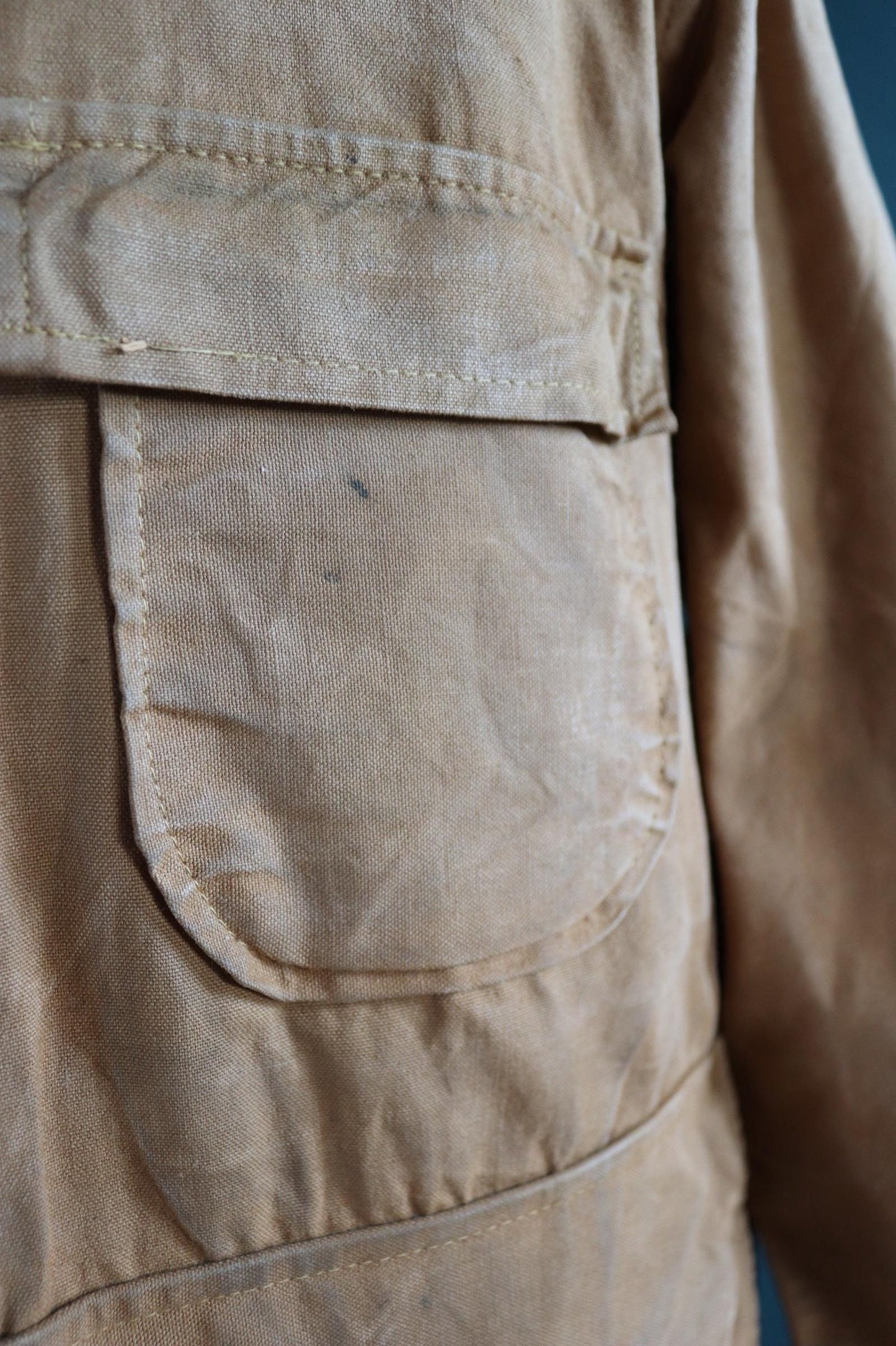 Vintage 1960s 60s Brush Master tan brown duck cotton canvas jacket hunting shooting American 47” chest workwear work chore
