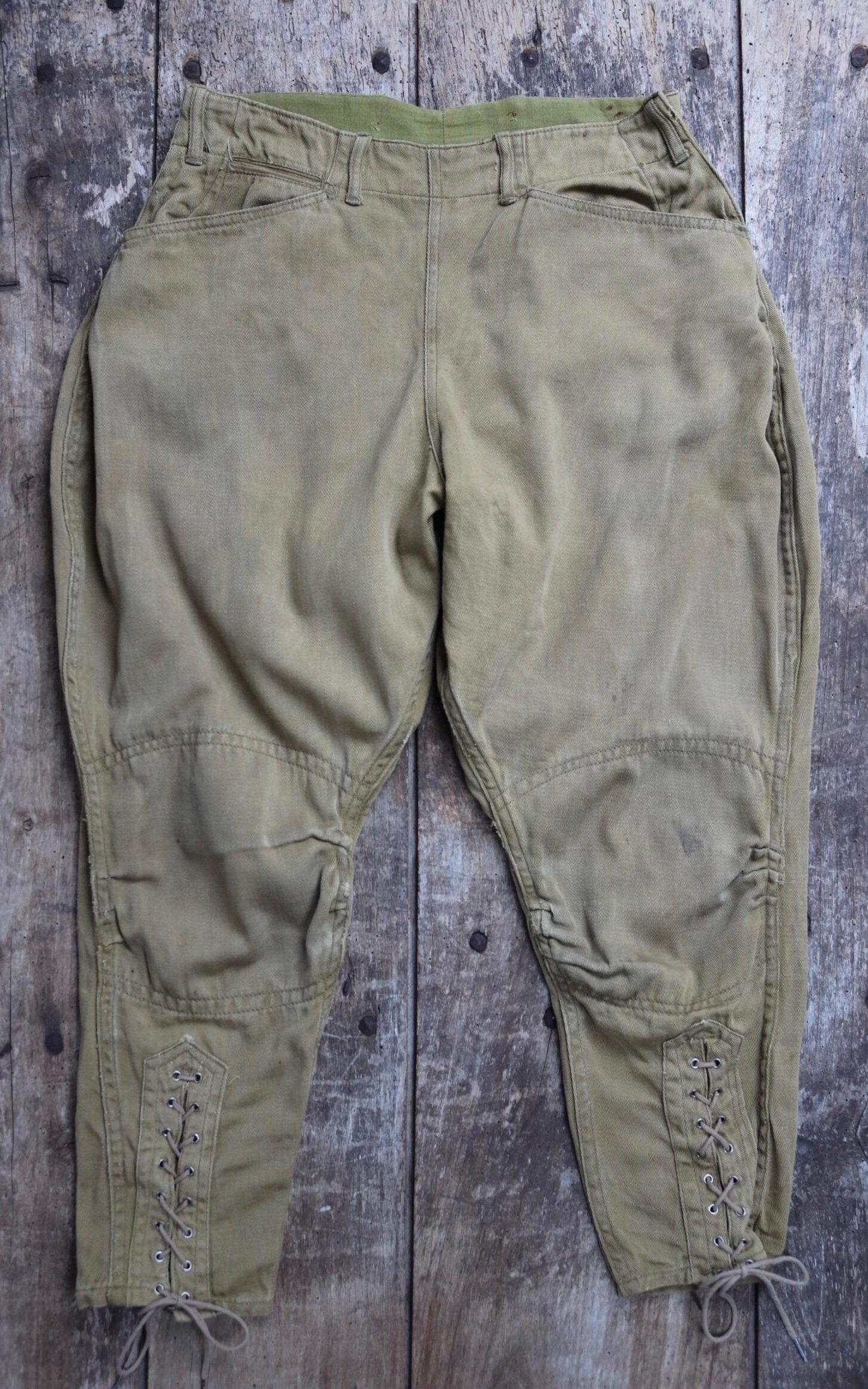 Vintage 1940s jodhpurs riding workwear khaki brown cotton twill hunting breeches 29” x 24” Union Made work chore lace up