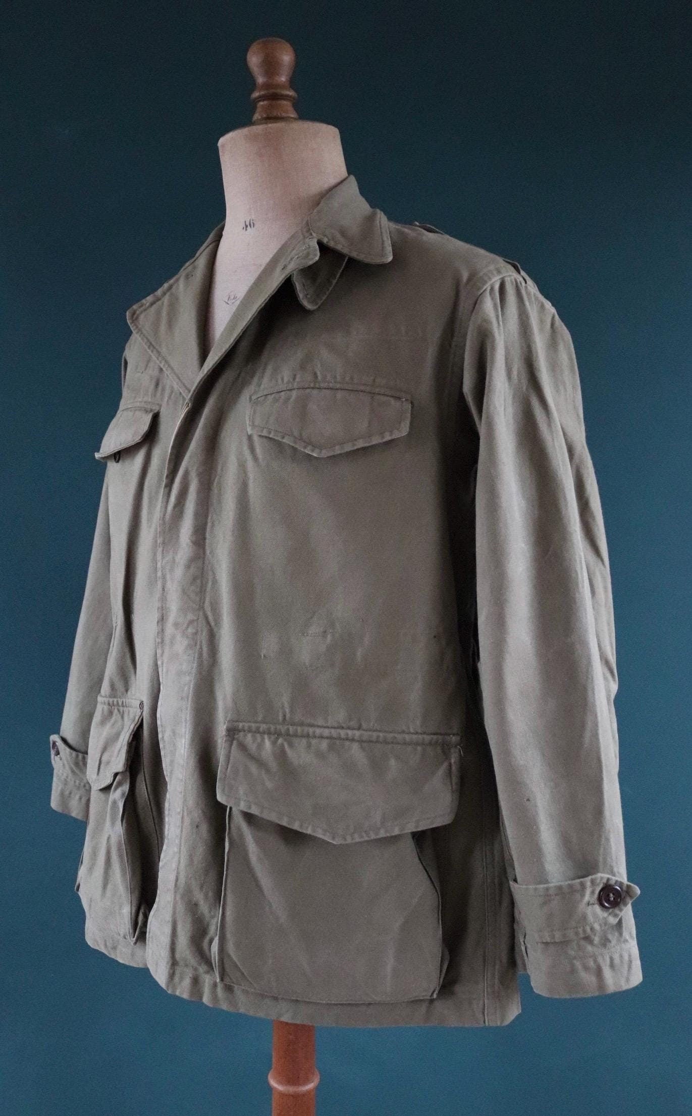 Vintage French army jacket 1950s M47 M 47 field utility military 44” chest khaki green