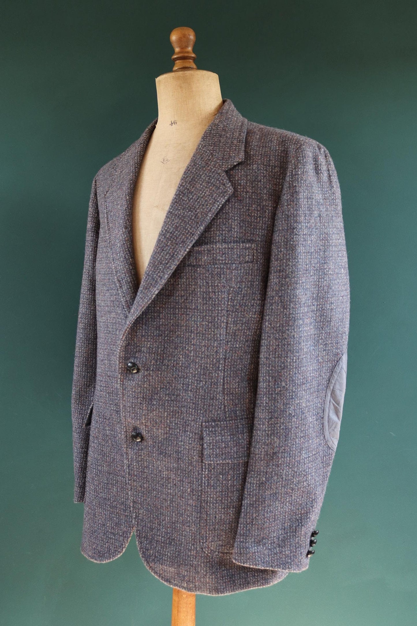 Vintage 1980s 80s 1990s 90s Pendleton grey blue wool tweed sports suit Western blazer jacket 44" chest elbow patches half belt action back