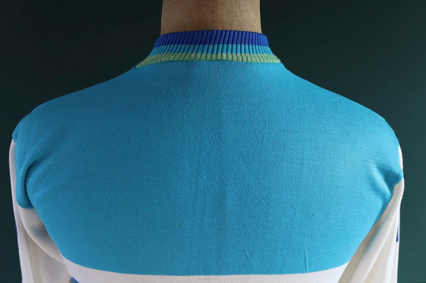 Vintage 1970s cycling jersey shirt top race Shimano blue 37" chest made in England quarter zip mod Tour de France