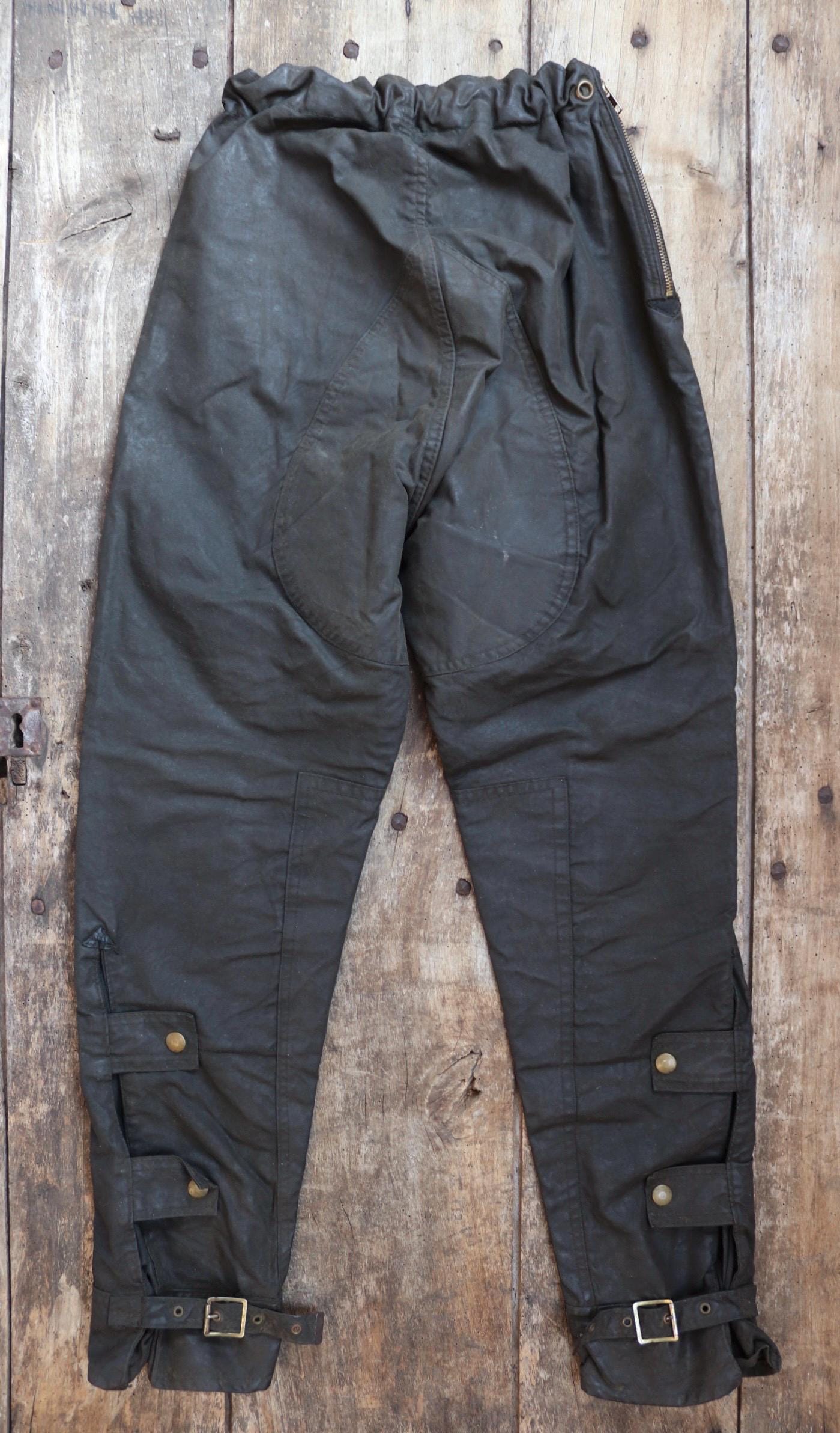 Vintage 1970s Belstaff International waxed cotton motorcycle trousers 26” 28” 30” trial bike racing