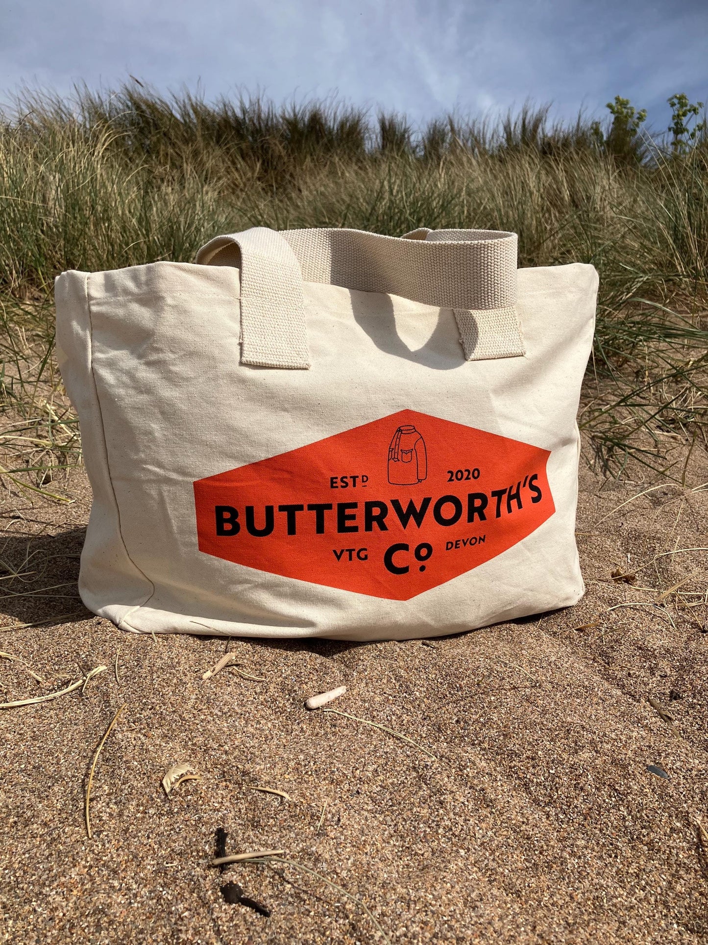 Large Cotton tote beach bag Butterworth’s Vintage shop Devon