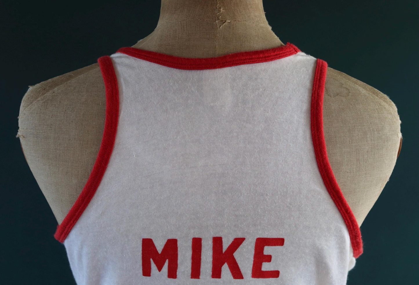 Vintage 1970s 1980s vest singlet white red nylon durene 43 Mike athletics sportswear basketball 40" chest