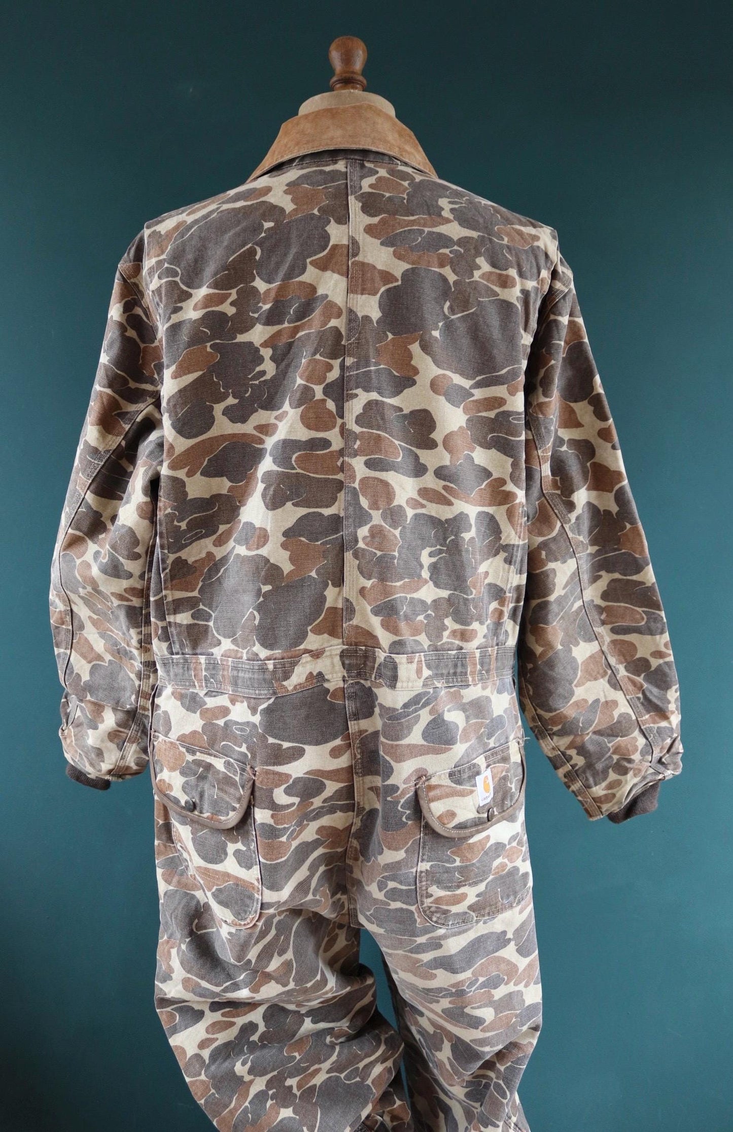 Vintage 1980s Carhartt coveralls - workwear overalls - woodland camo duck cotton - Union Made denim - 54" x 46" x 30