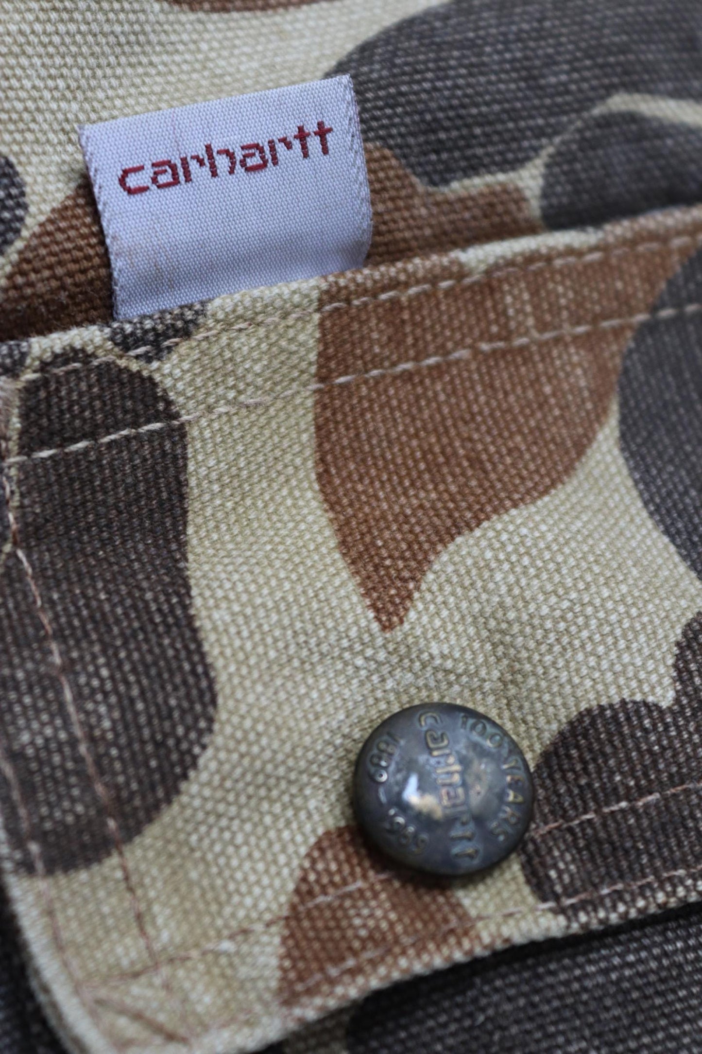 Vintage 1980s Carhartt coveralls - workwear overalls - woodland camo duck cotton - Union Made denim - 54" x 46" x 30