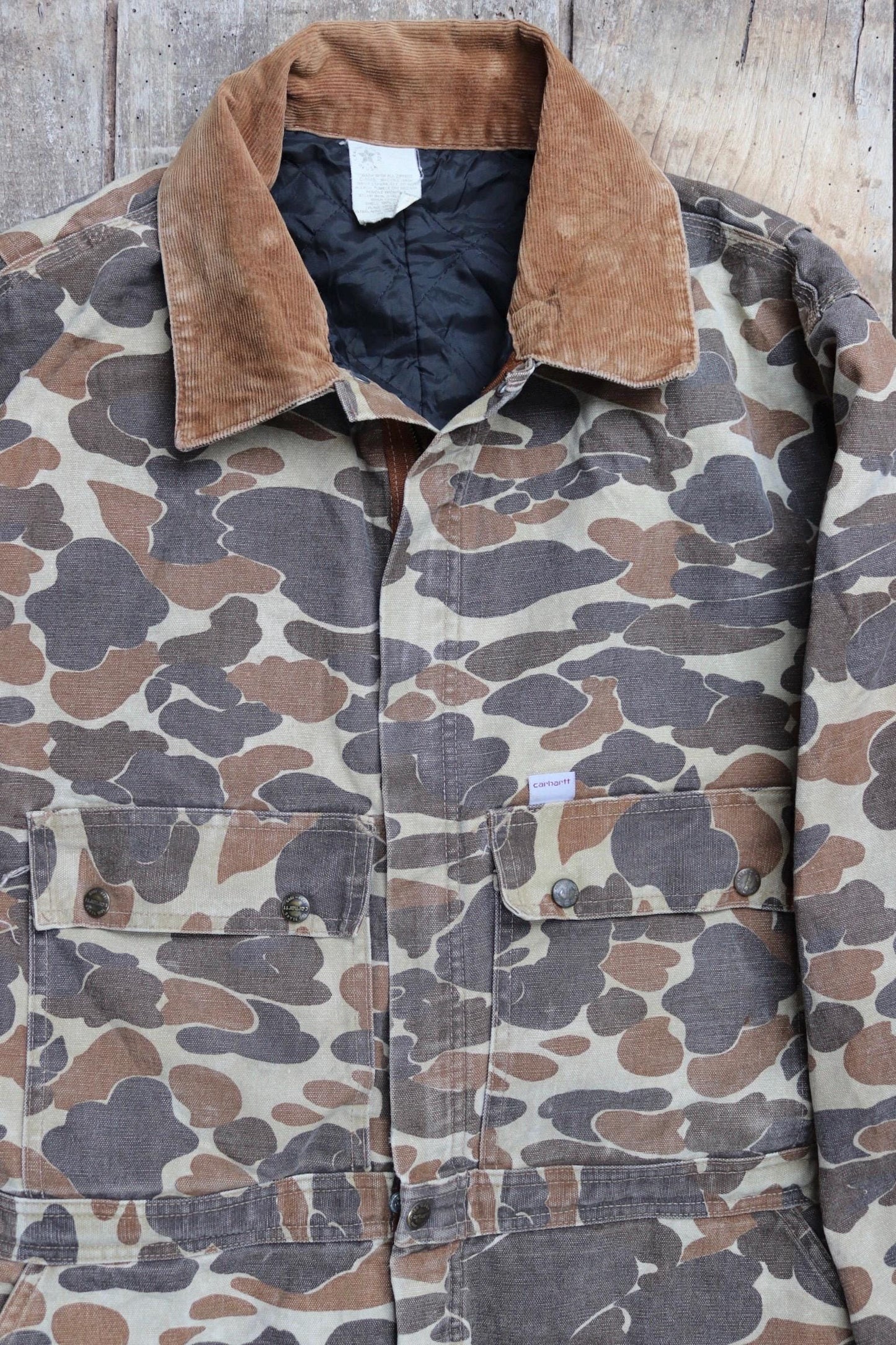 Vintage 1980s Carhartt coveralls - workwear overalls - woodland camo duck cotton - Union Made denim - 54" x 46" x 30