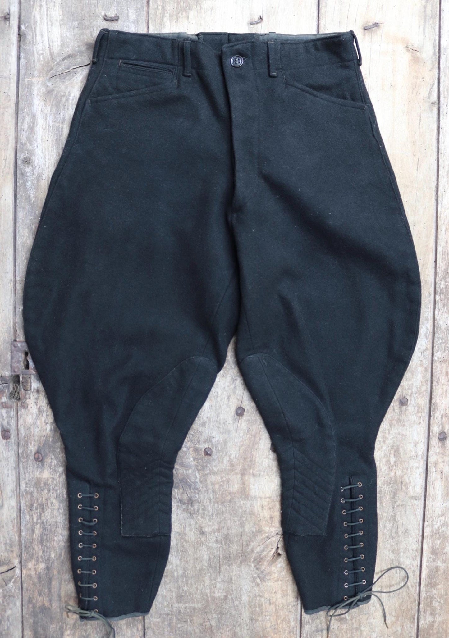 Vintage jodhpurs antique 1930s 1940s black wool riding hunting breeches britches 28” x 24”