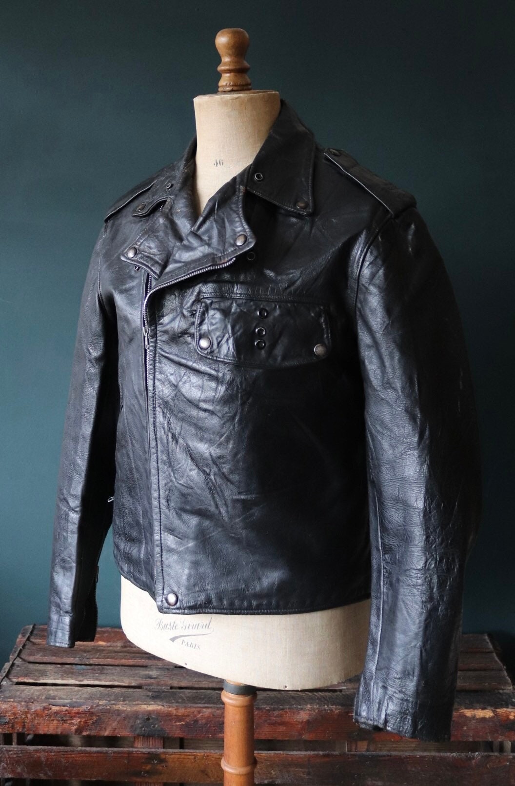 Vintage 1950s 50s 1960s 60s leather jacket Buco PJ27 PJ-27 black steerhide biker police 46” chest motorcycle