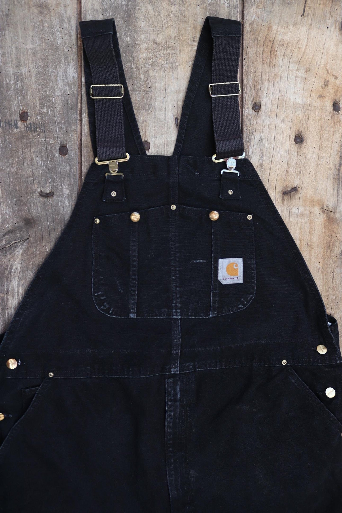 Vintage Carhartt overalls - workwear dungarees - black duck cotton canvas - 44" x 29" - triple stitched