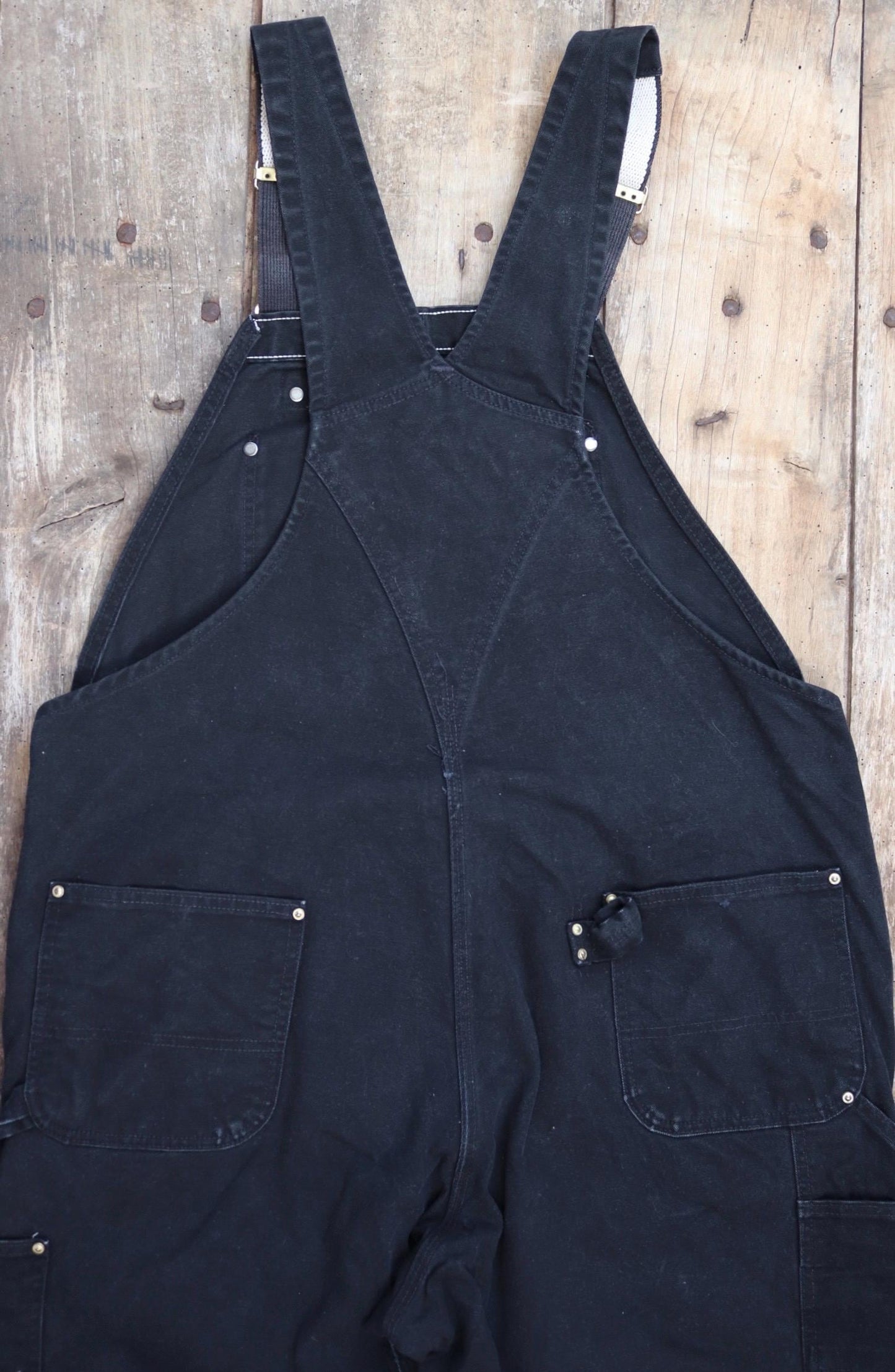 Vintage Carhartt overalls - workwear dungarees - black duck cotton canvas - 44" x 29" - triple stitched