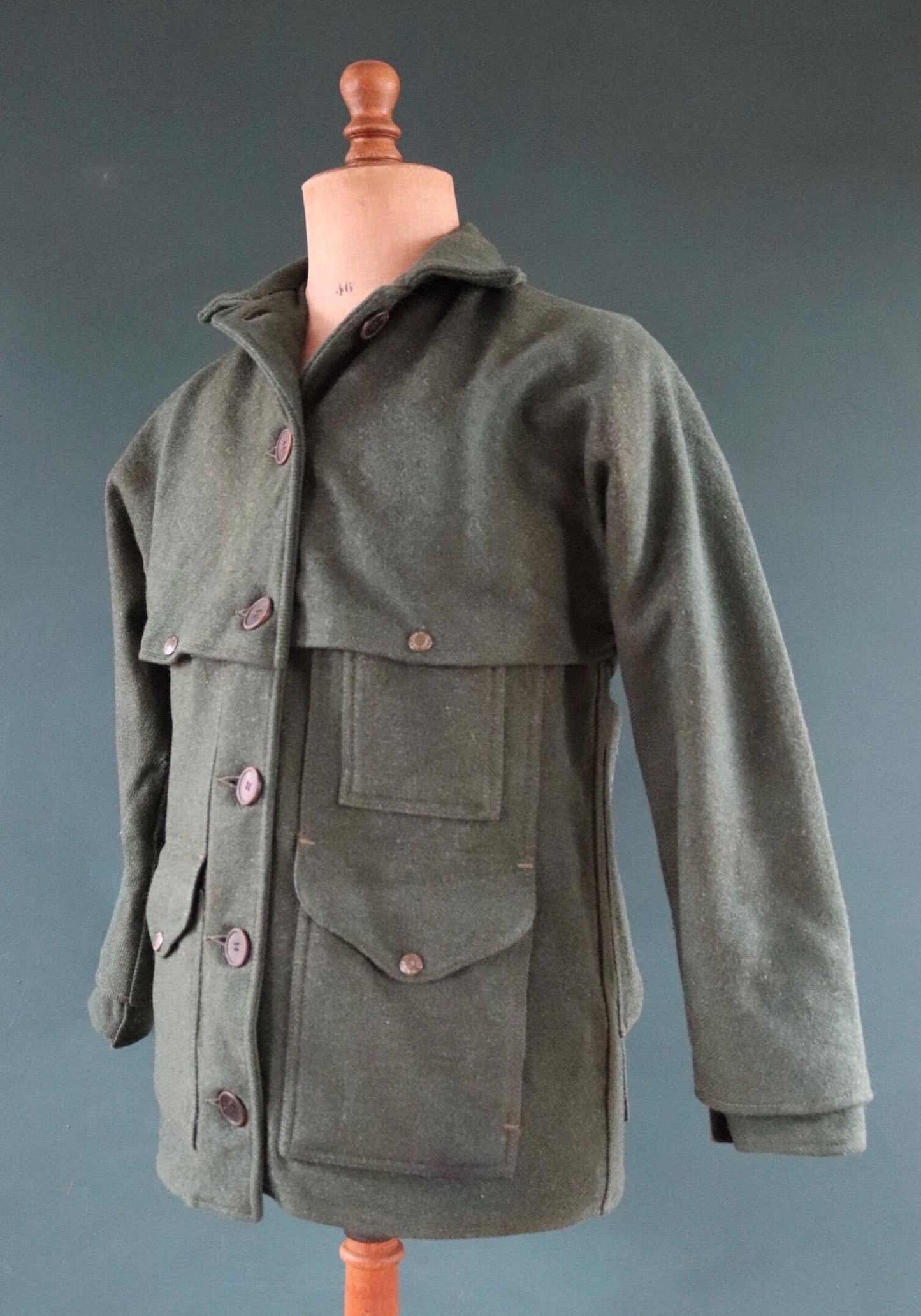 Vintage CC Filson plain forest green wool cruiser shirt jacket CPO 40” chest workwear work chore logger camp hunting
