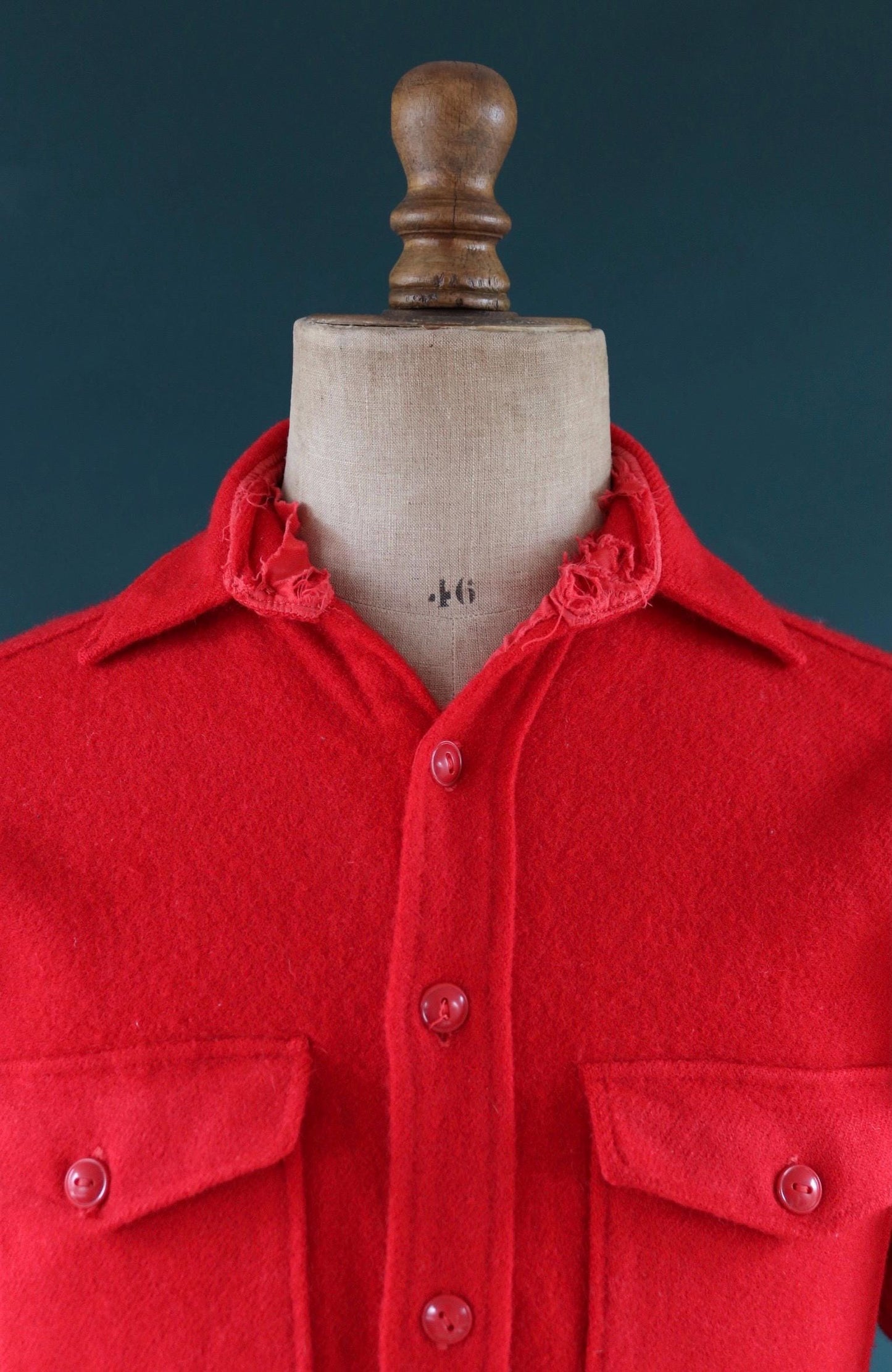 Vintage Woolrich wool shirt 1950s plain red camp camping hiking 40” chest