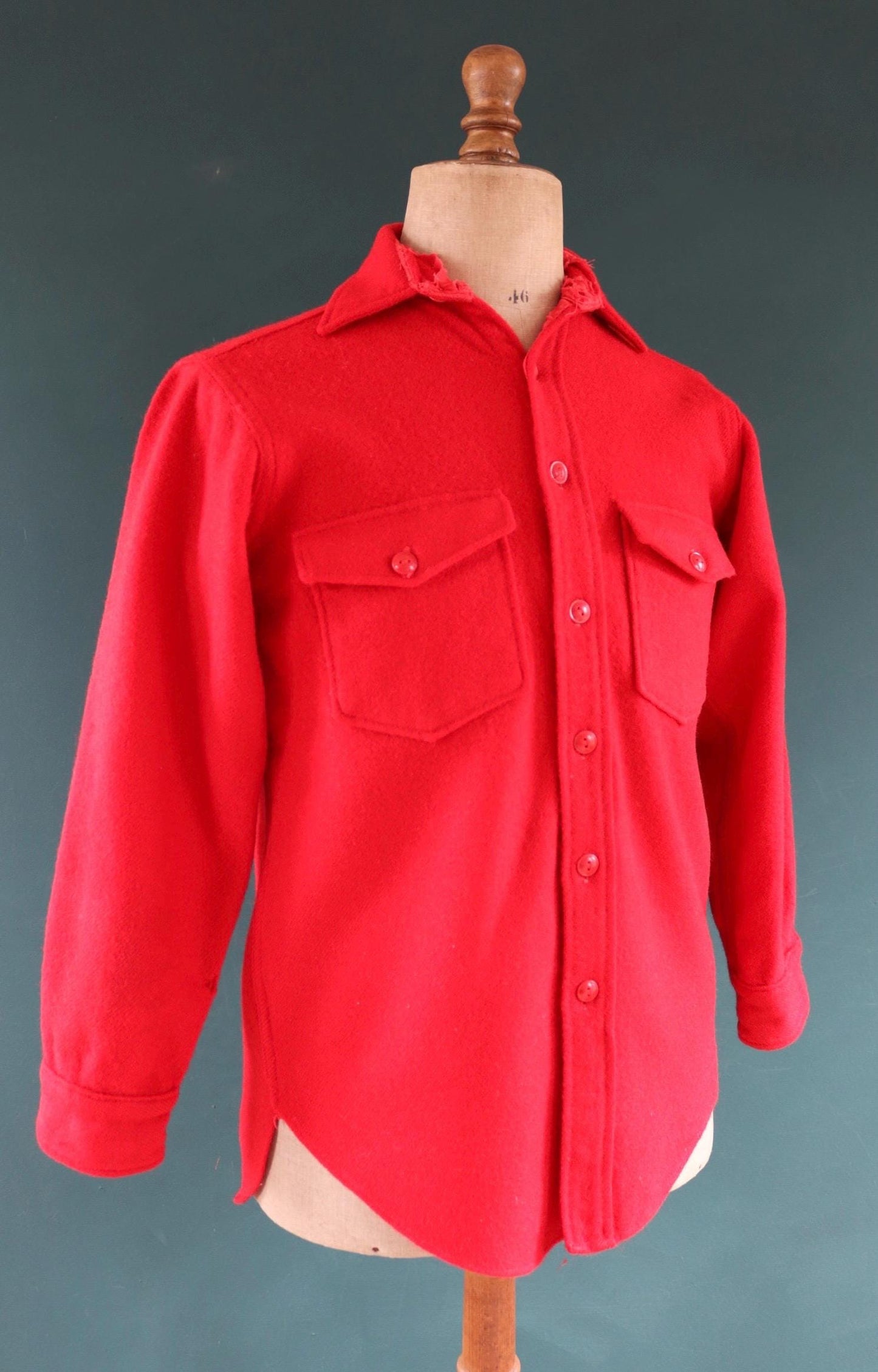 Vintage Woolrich wool shirt 1950s plain red camp camping hiking 40” chest