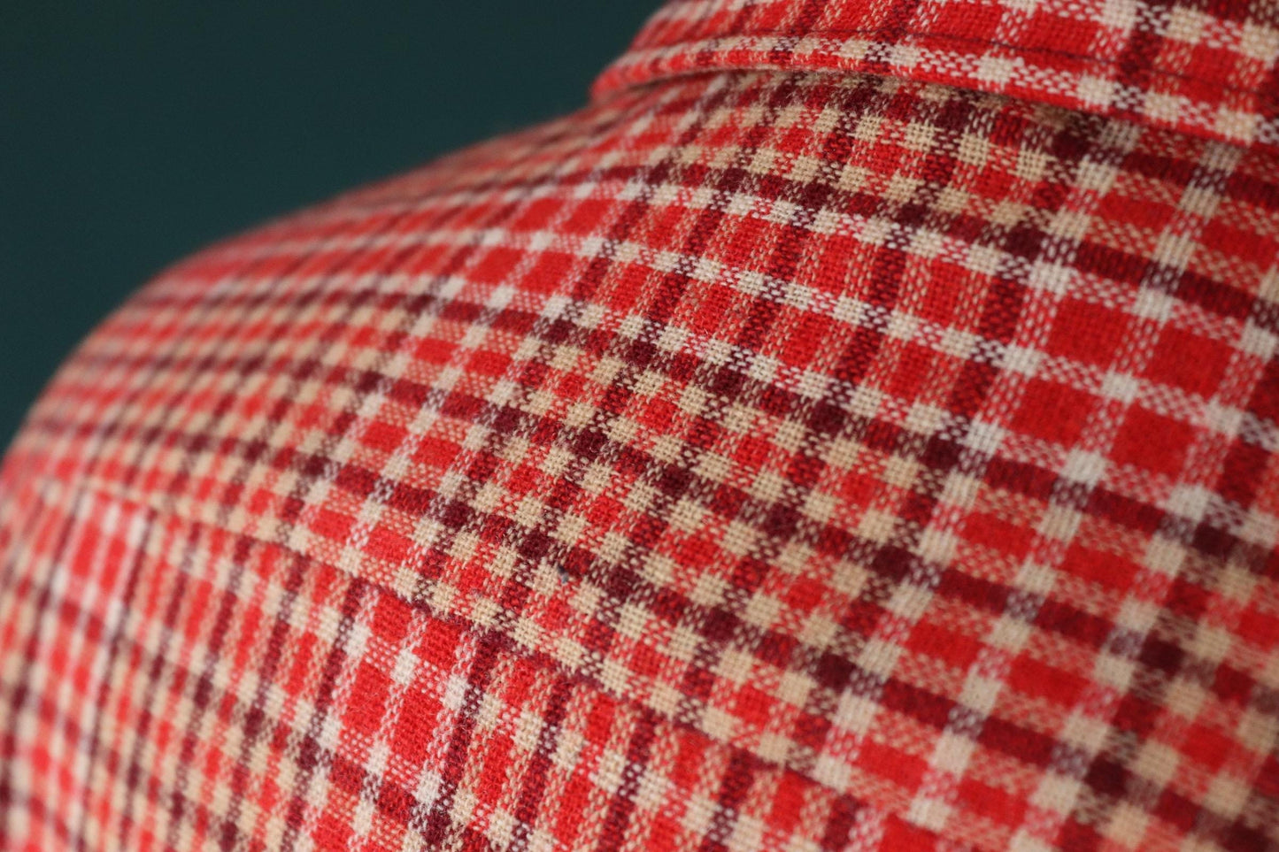 Vintage 1960s wool shirt red burgundy plaid 1970s 49” chest loop collar