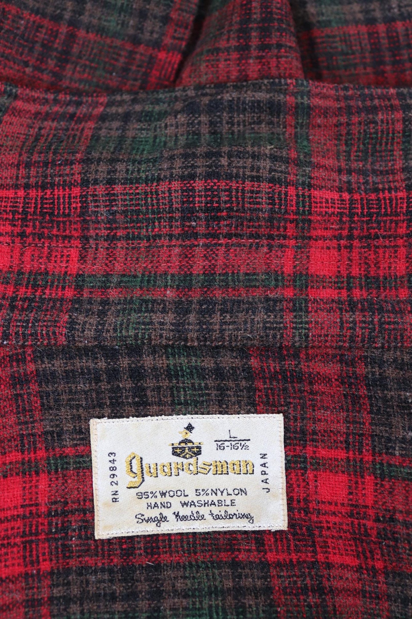 Vintage 1960s wool shirt red green plaid 50” chest loop collar
