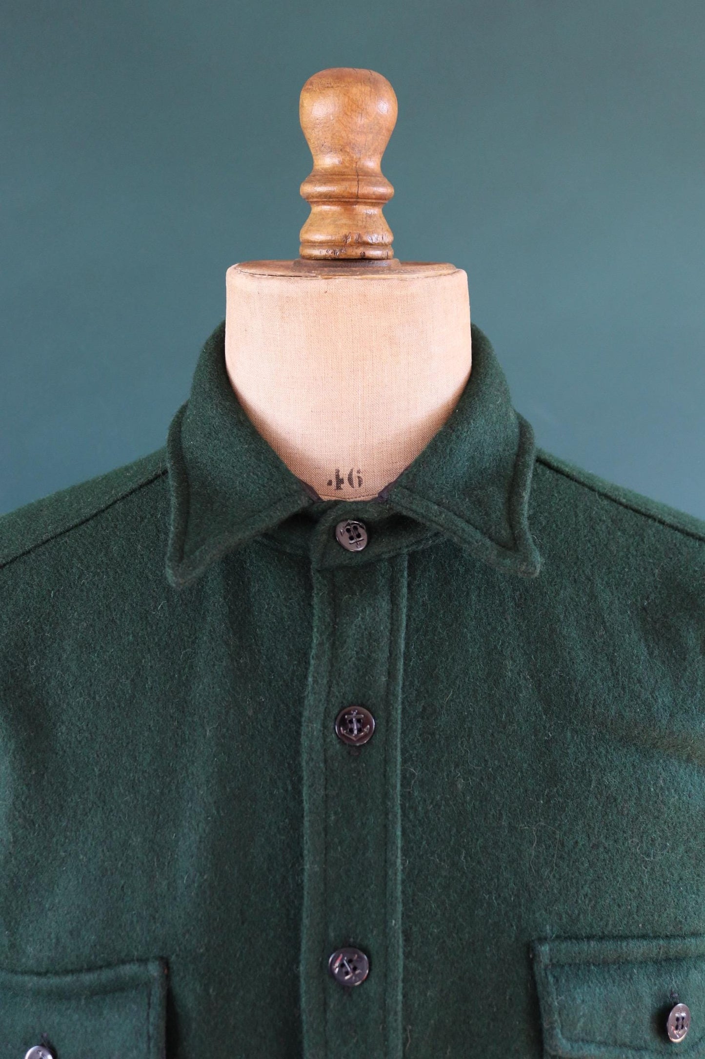 Vintage green workwear shirt wool CPO shacket Melton 52" chest hunting work chore camping hiking