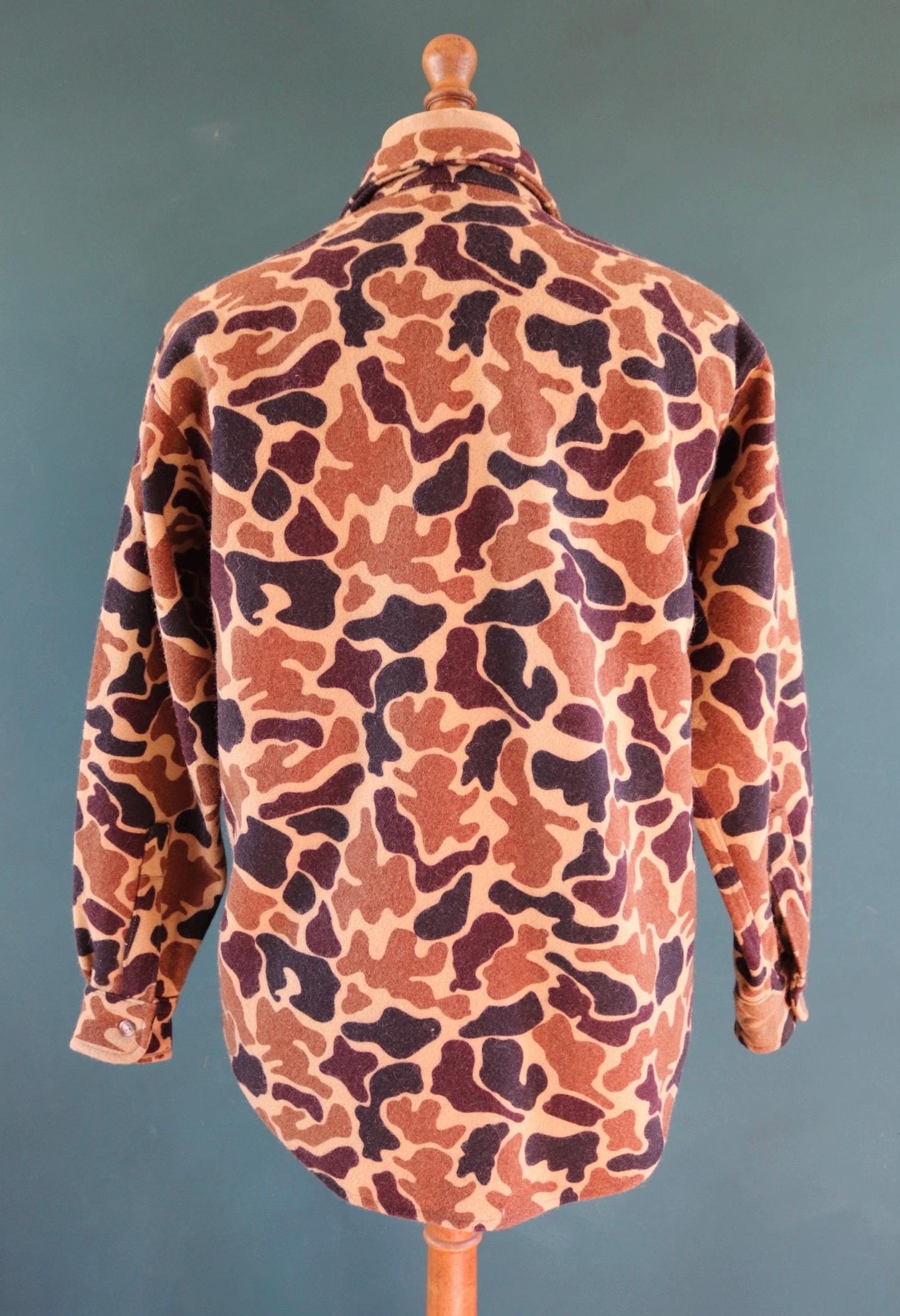 Vintage Woolrich shirt woodland camo workwear wool CPO shacket 43" chest hunting work chore camping hiking