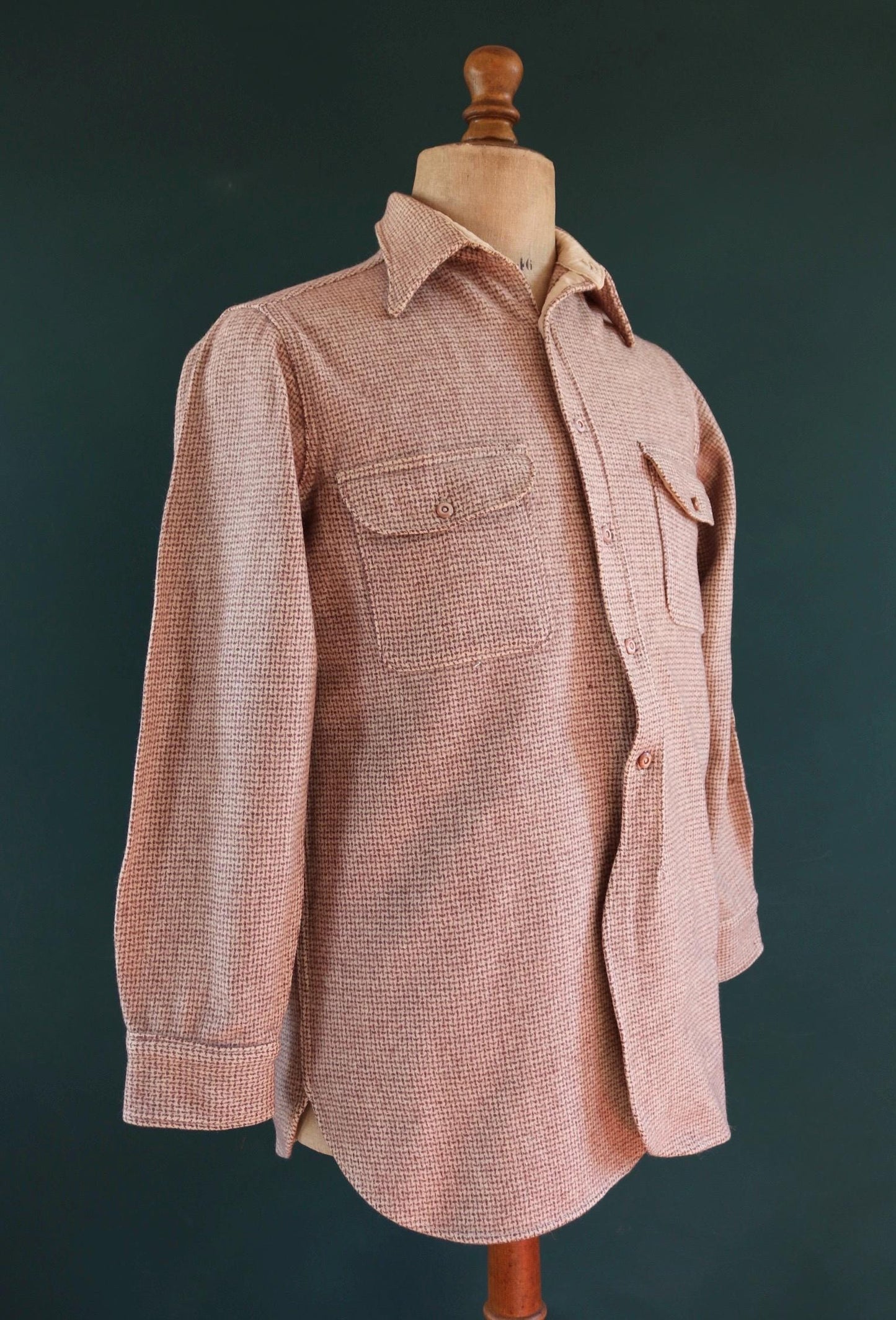 Vintage 1940s Woolrich shirt dogtooth brown hiking camping 42” chest