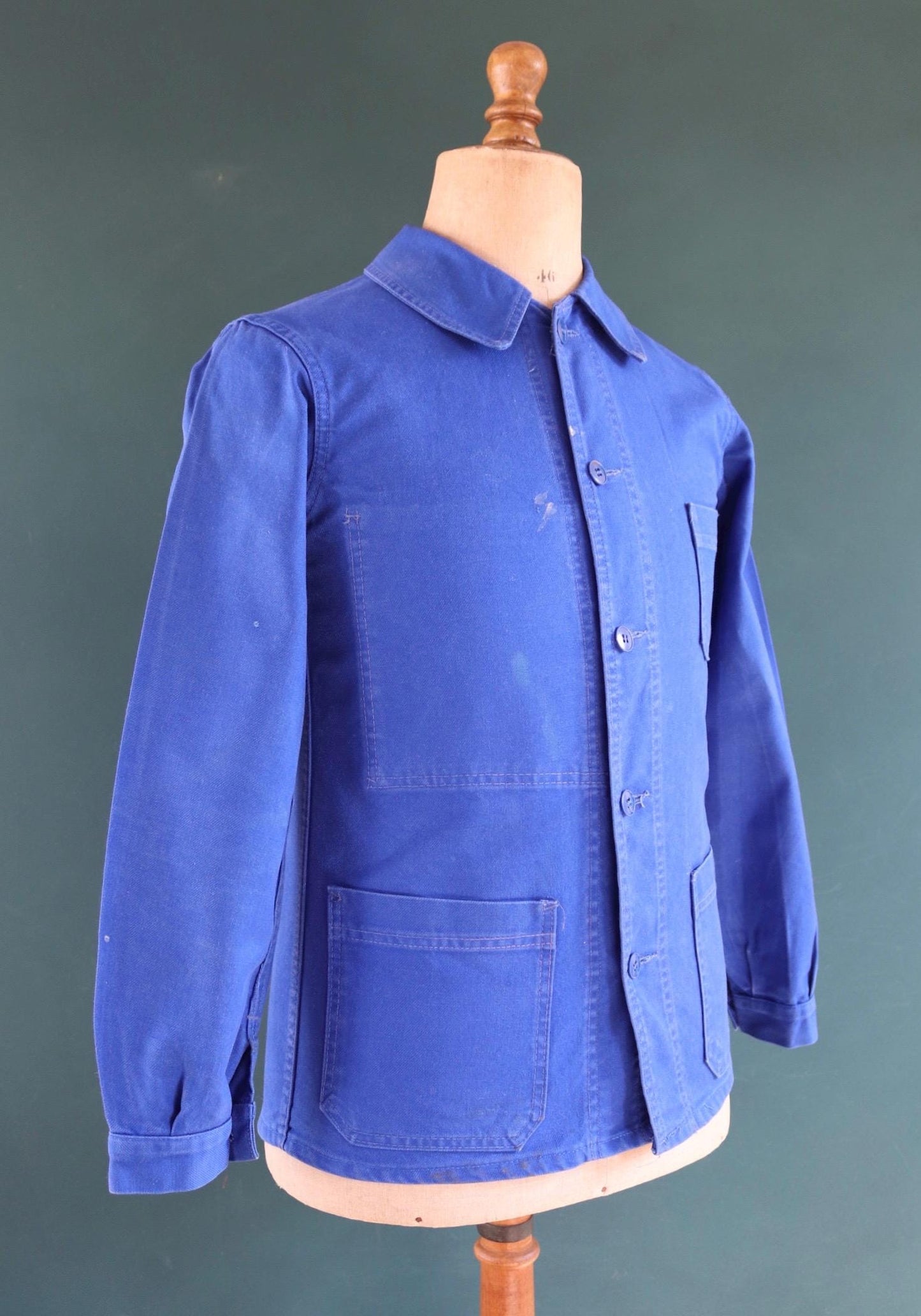 Vintage French workwear jacket blue work 1960s chore 37” chest bleu de travail cotton twill