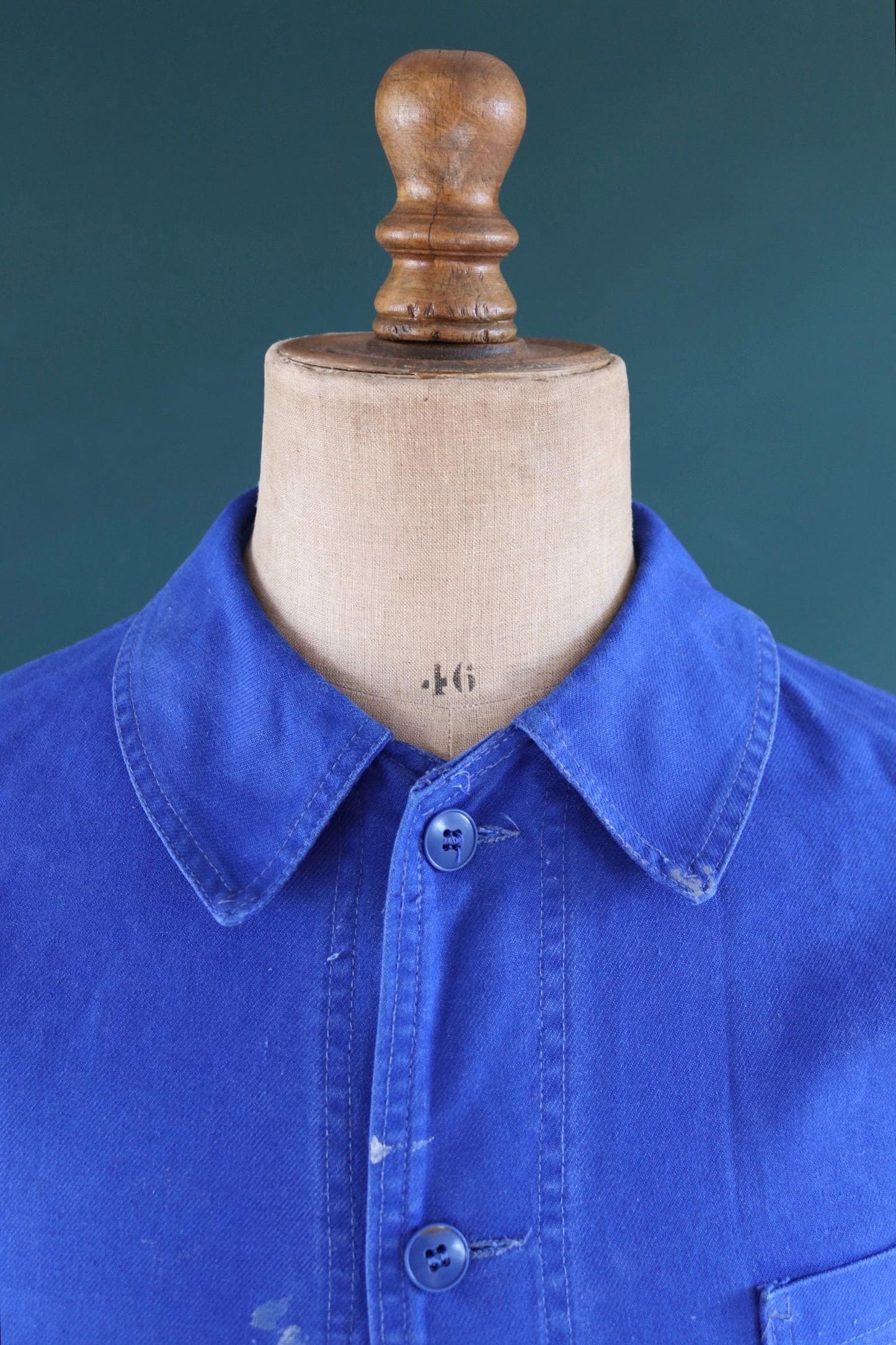 Vintage French workwear jacket blue work 1960s chore 37” chest bleu de travail cotton twill