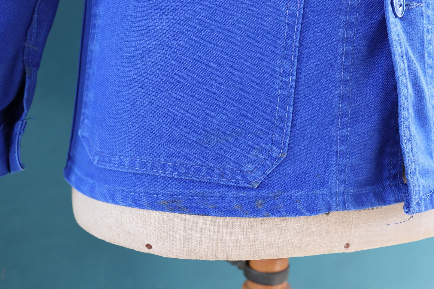 Vintage French workwear jacket blue work 1960s chore 37” chest bleu de travail cotton twill