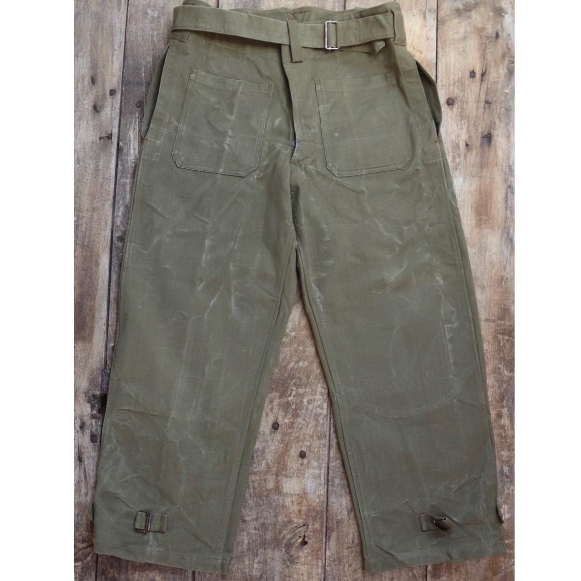 Vintage French military motorcycle trousers overalls pants khaki green cotton canvas dispatch rider 1950s army 40” x 29”