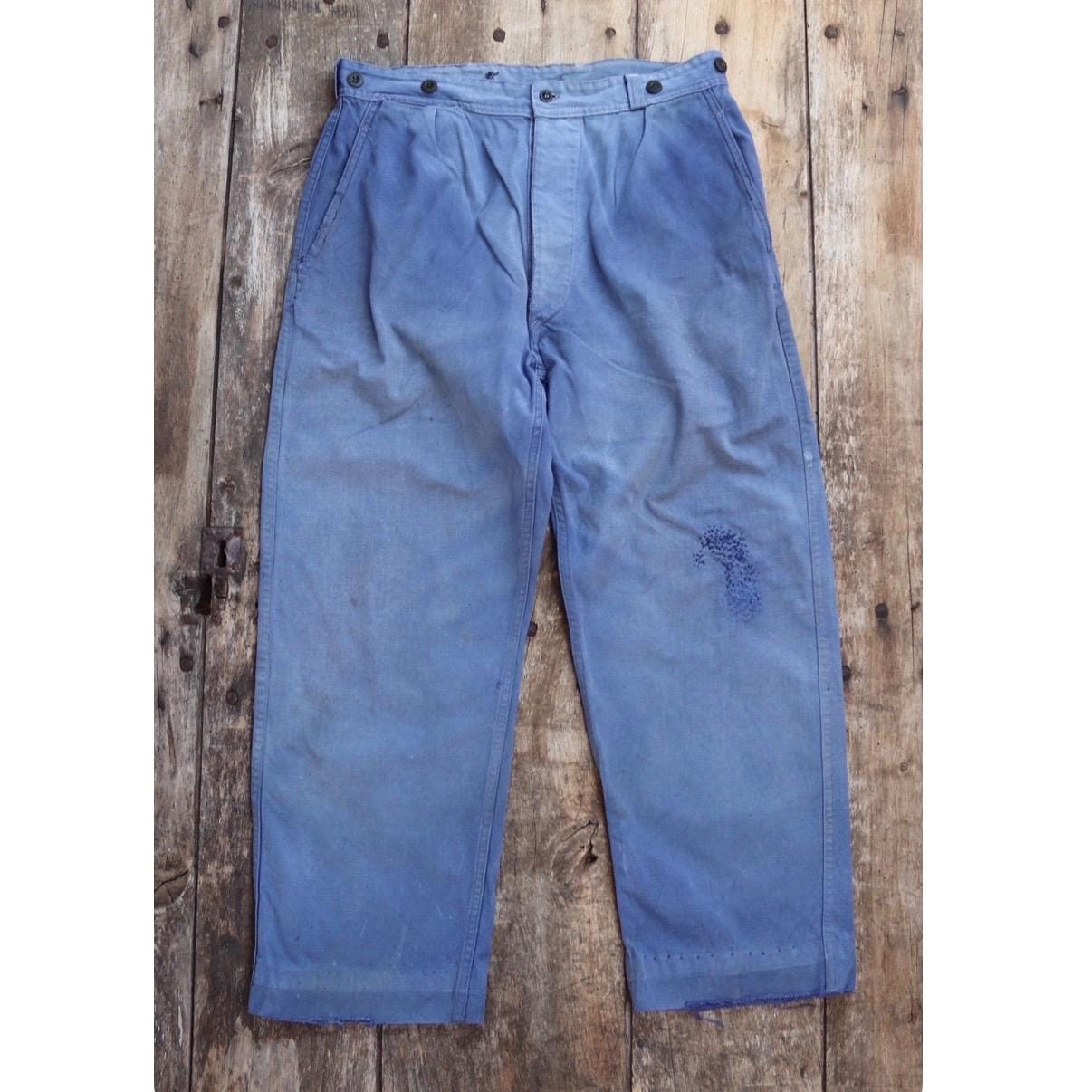 Vintage French workwear trousers pants indigo cotton twill