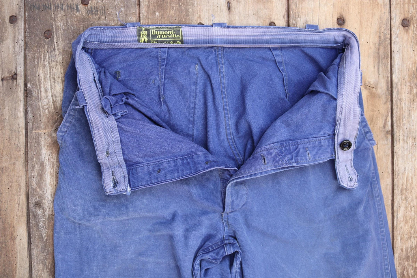 Vintage French workwear trousers pants indigo cotton twill 1960s work chore 35” x 27”