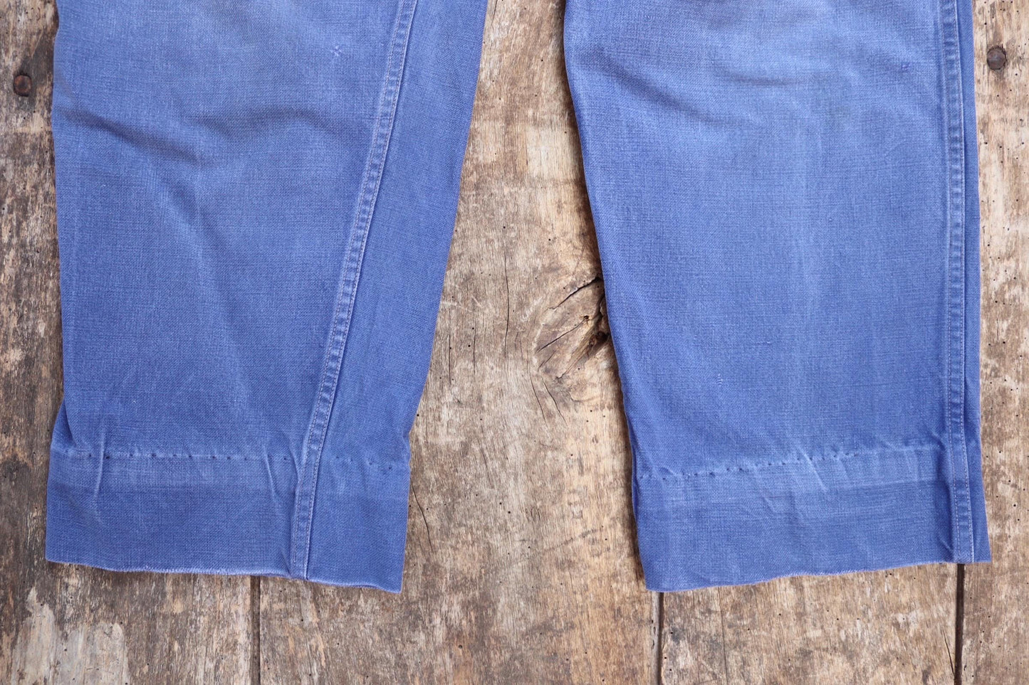 Vintage French workwear trousers pants indigo cotton twill 1960s work chore 35” x 27”