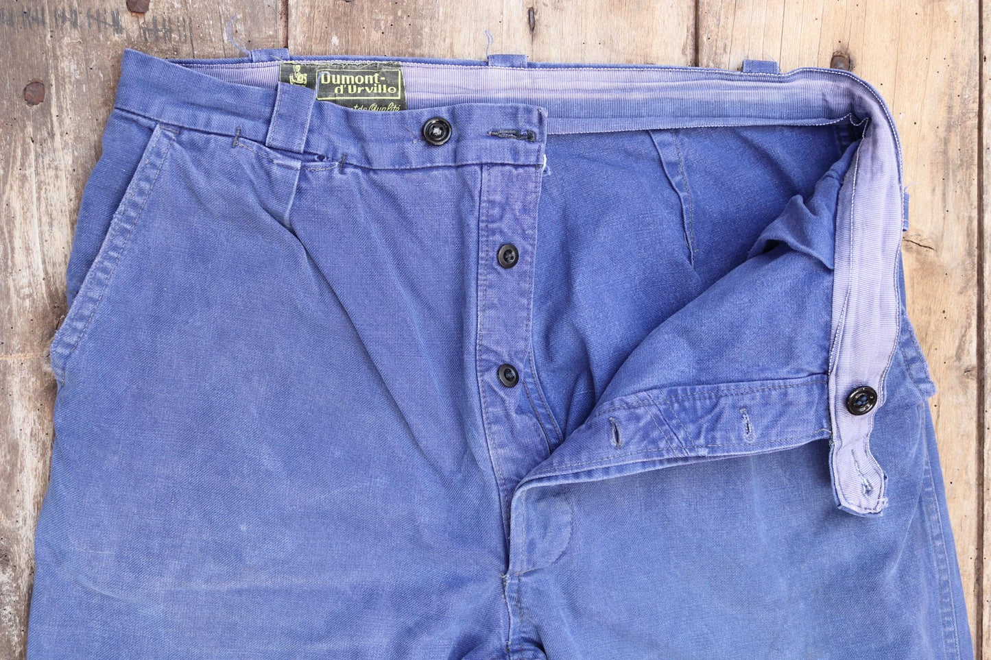 Vintage French workwear trousers pants indigo cotton twill 1960s work chore 35” x 27”