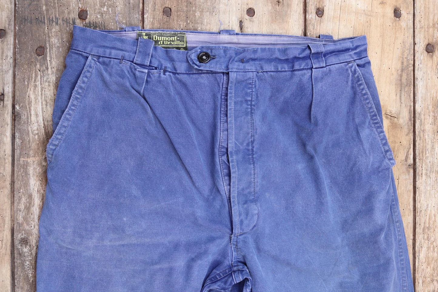Vintage French workwear trousers pants indigo cotton twill 1960s work chore 35” x 27”