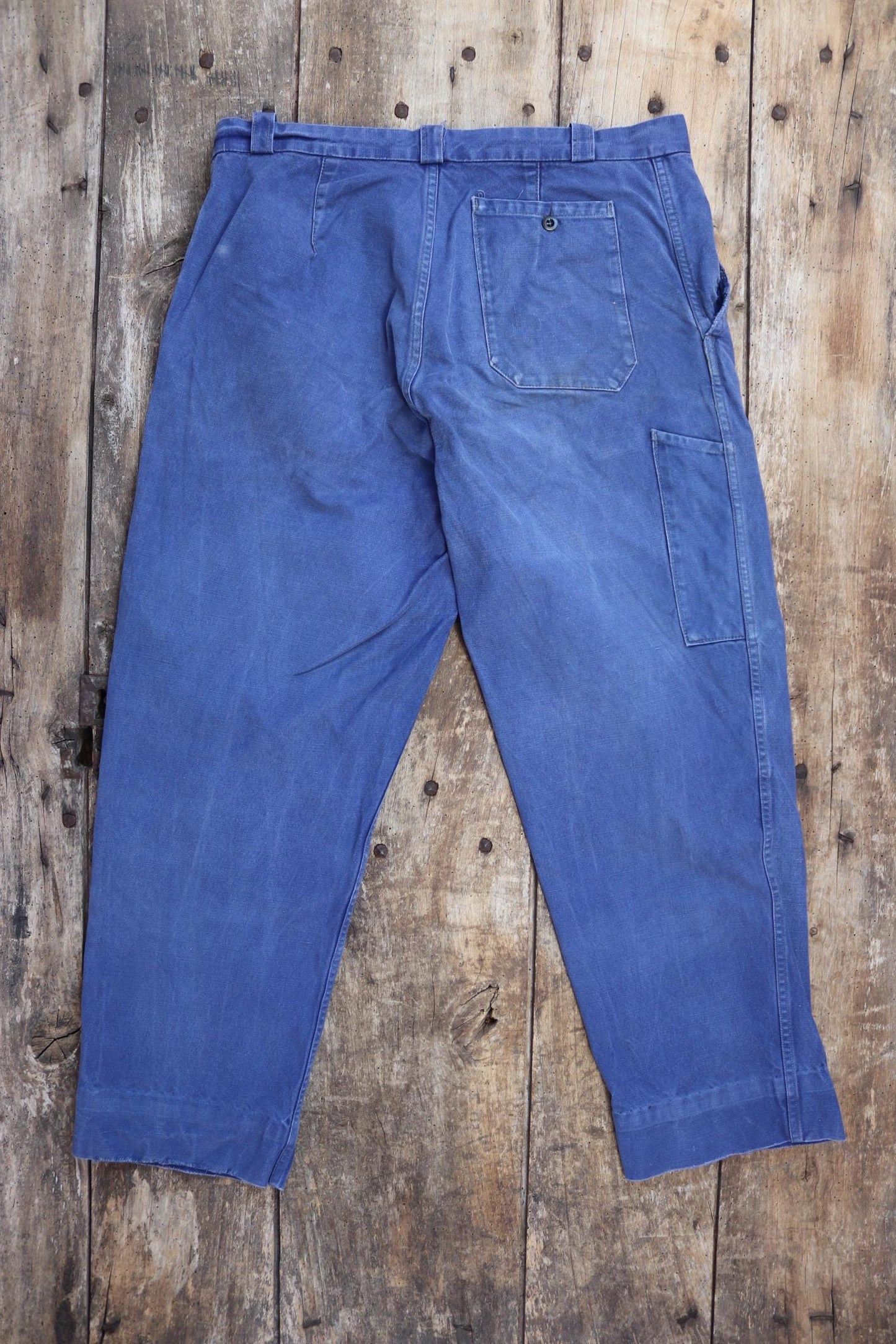 Vintage French workwear trousers pants indigo cotton twill 1960s work chore 35” x 27”