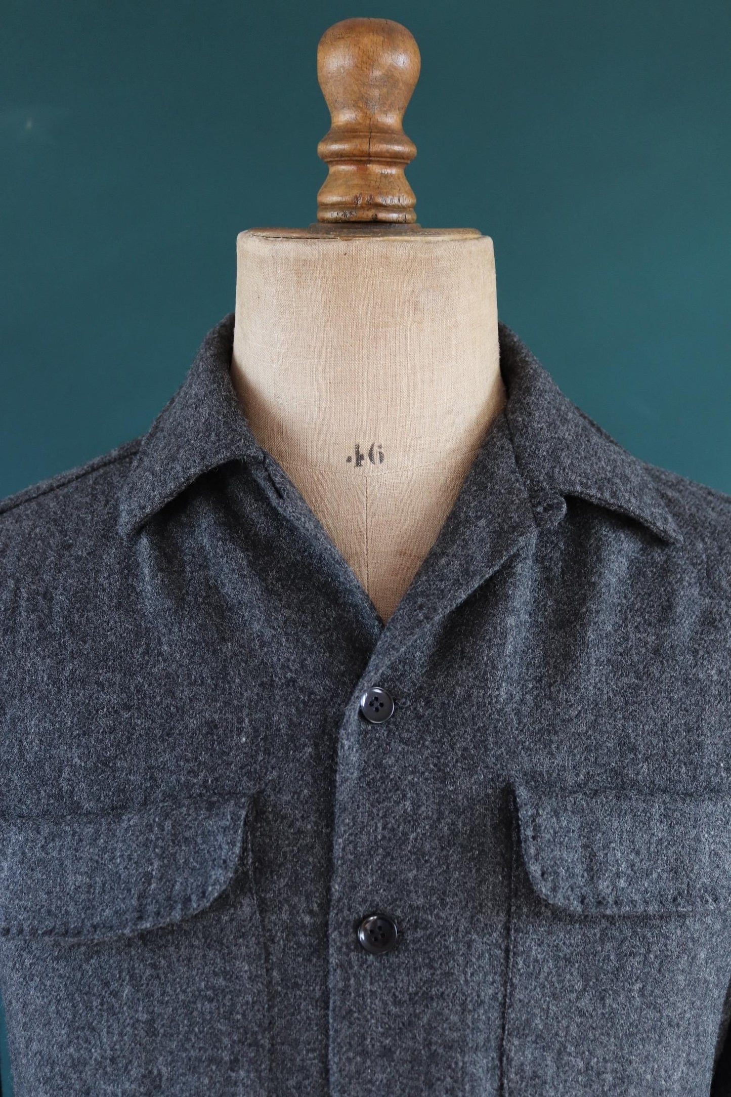 Vintage 1960s wool shirt McGregor loop collar plain grey hiking camping 42” chest