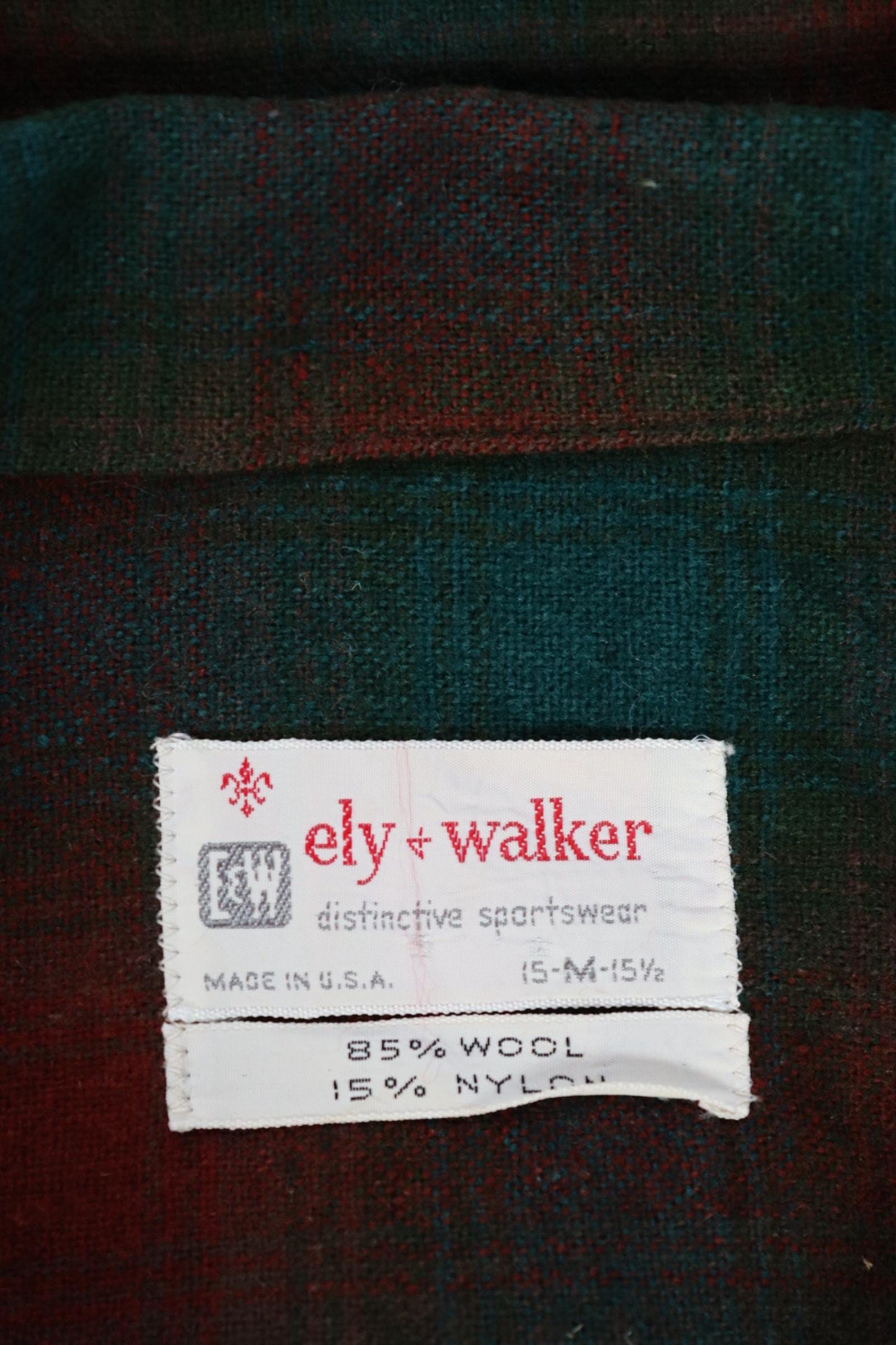 Vintage 1960s wool shadow plaid shirt brown green 46” chest loop collar