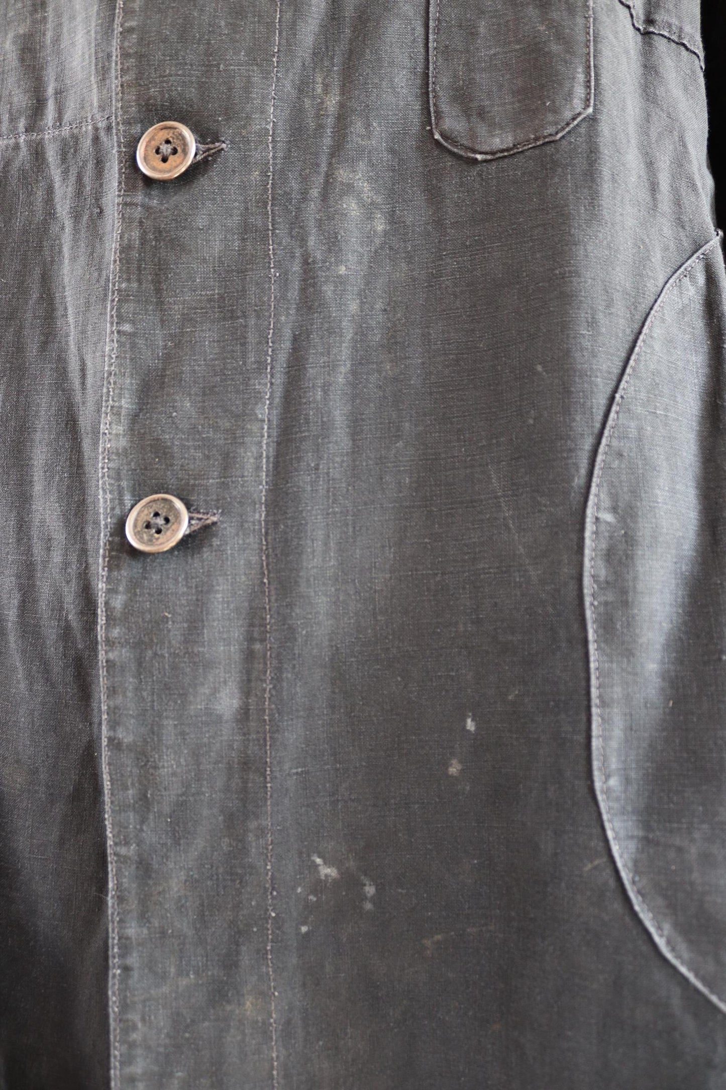 Vintage antique French indigo linen maquignon coat workwear duster work chore coat machinist 51” chest