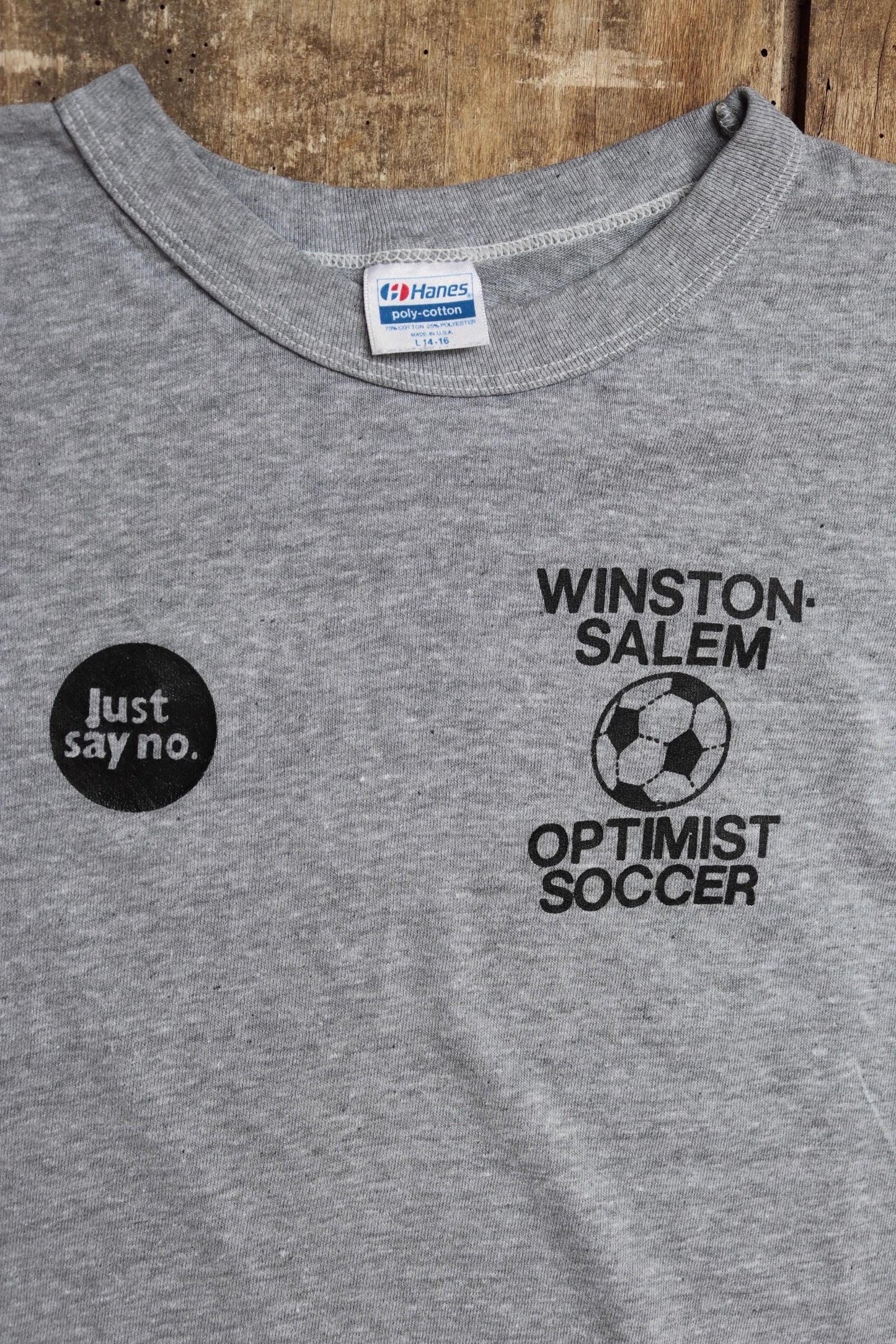 Vintage 1980s kids football t shirt - just say no - soccer sportswear - 32” chest - for age 7, 8, 9