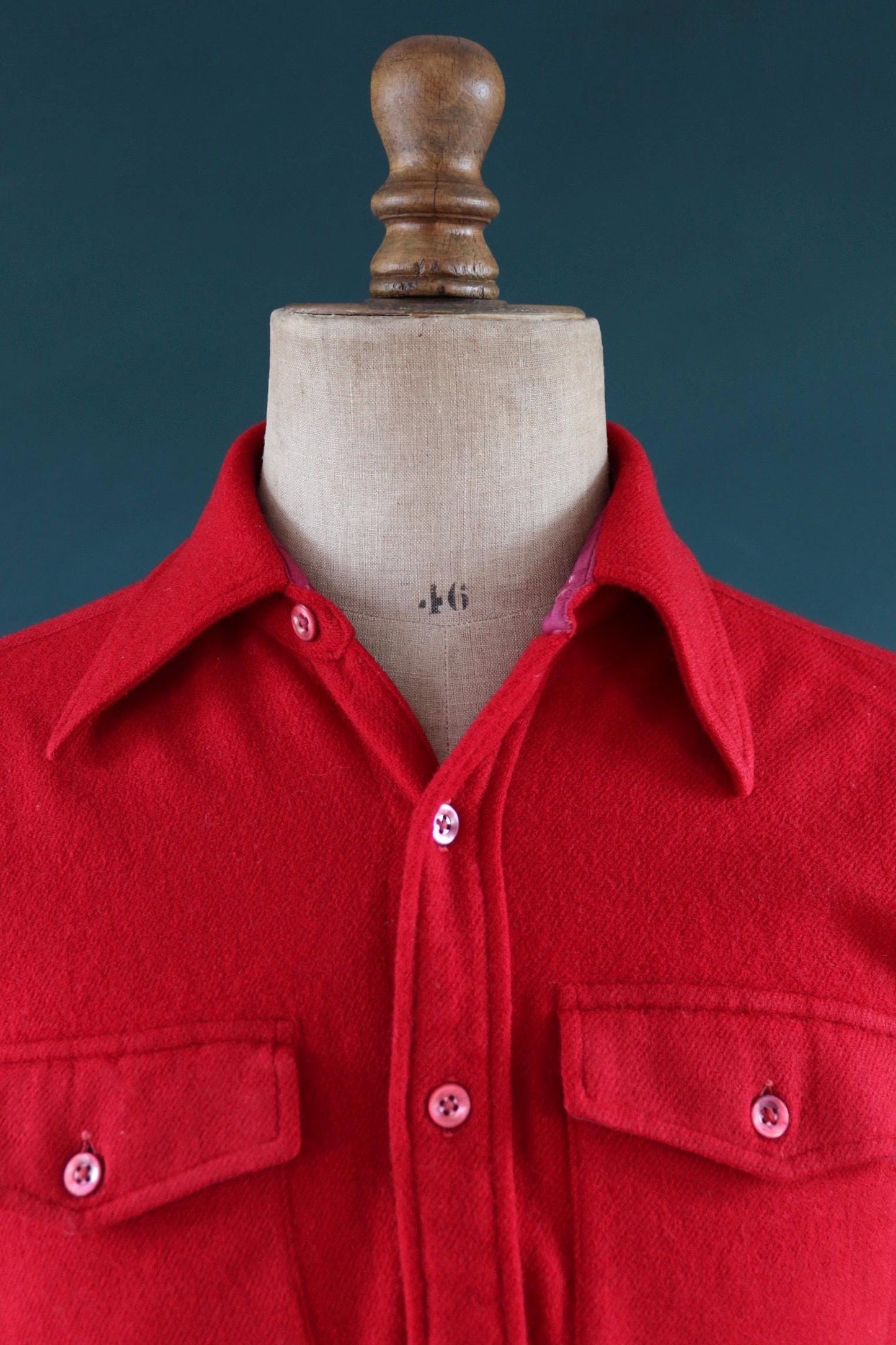 Vintage 1960s wool shirt plain red 41” chest