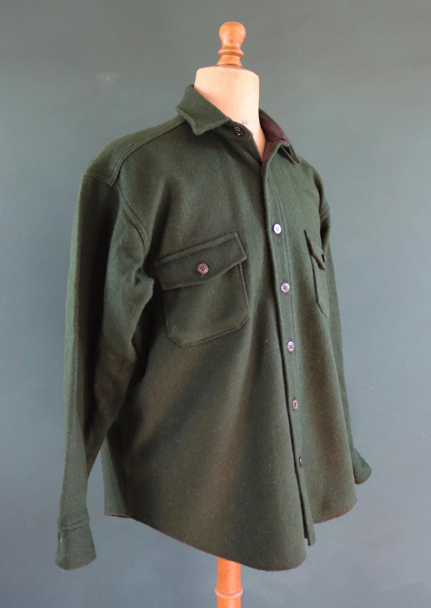 Vintage green workwear shirt wool CPO shacket Melton 52" chest hunting work chore camping hiking